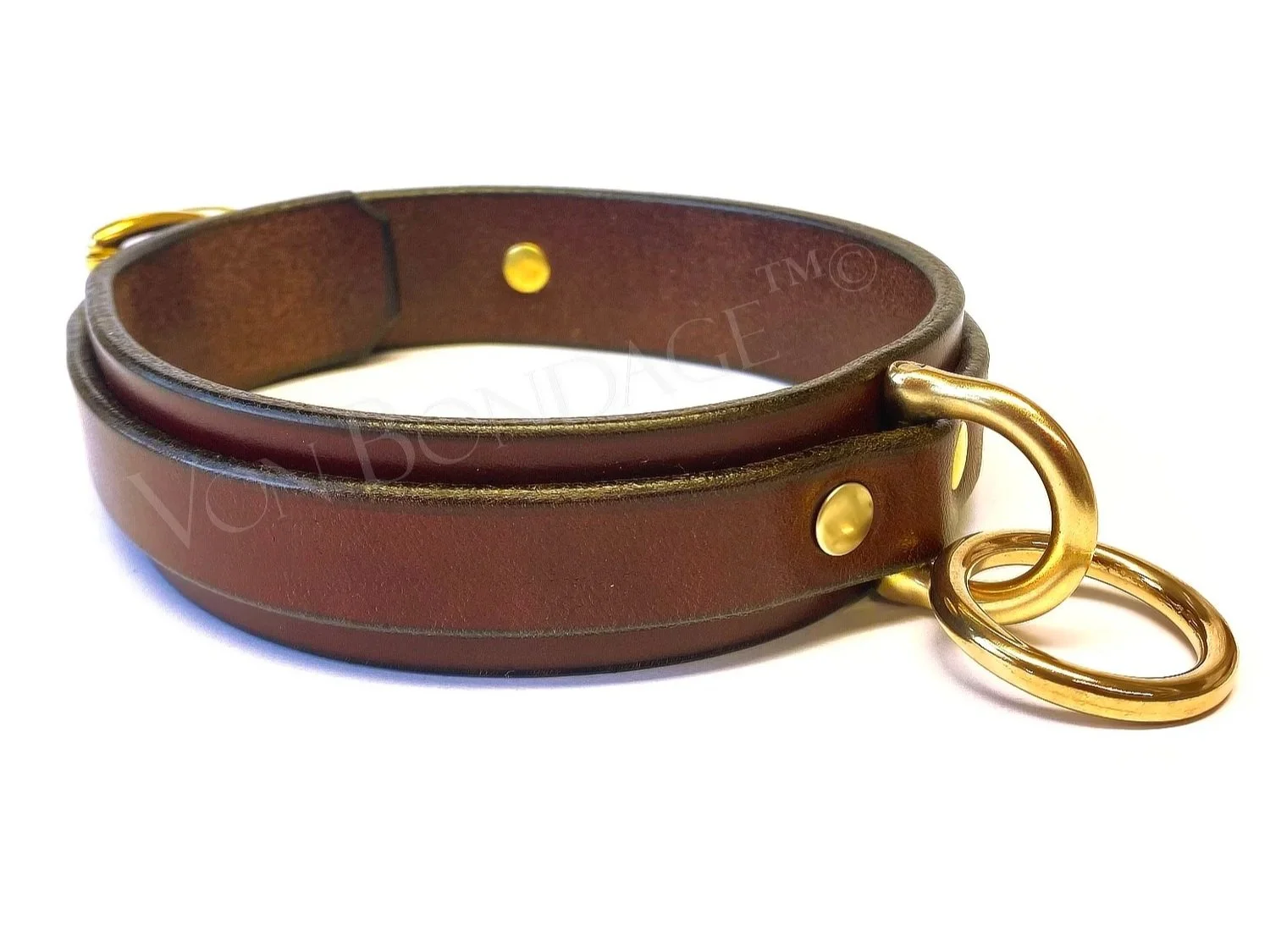 Brown Bridle Leather narrow slave Collar with Brass D&O Ring