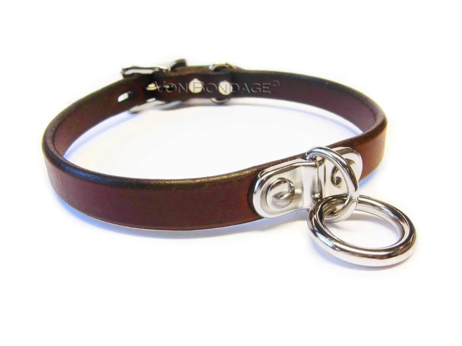 Brown Discreet BDSM Day Collar with Plated D&O Ring
