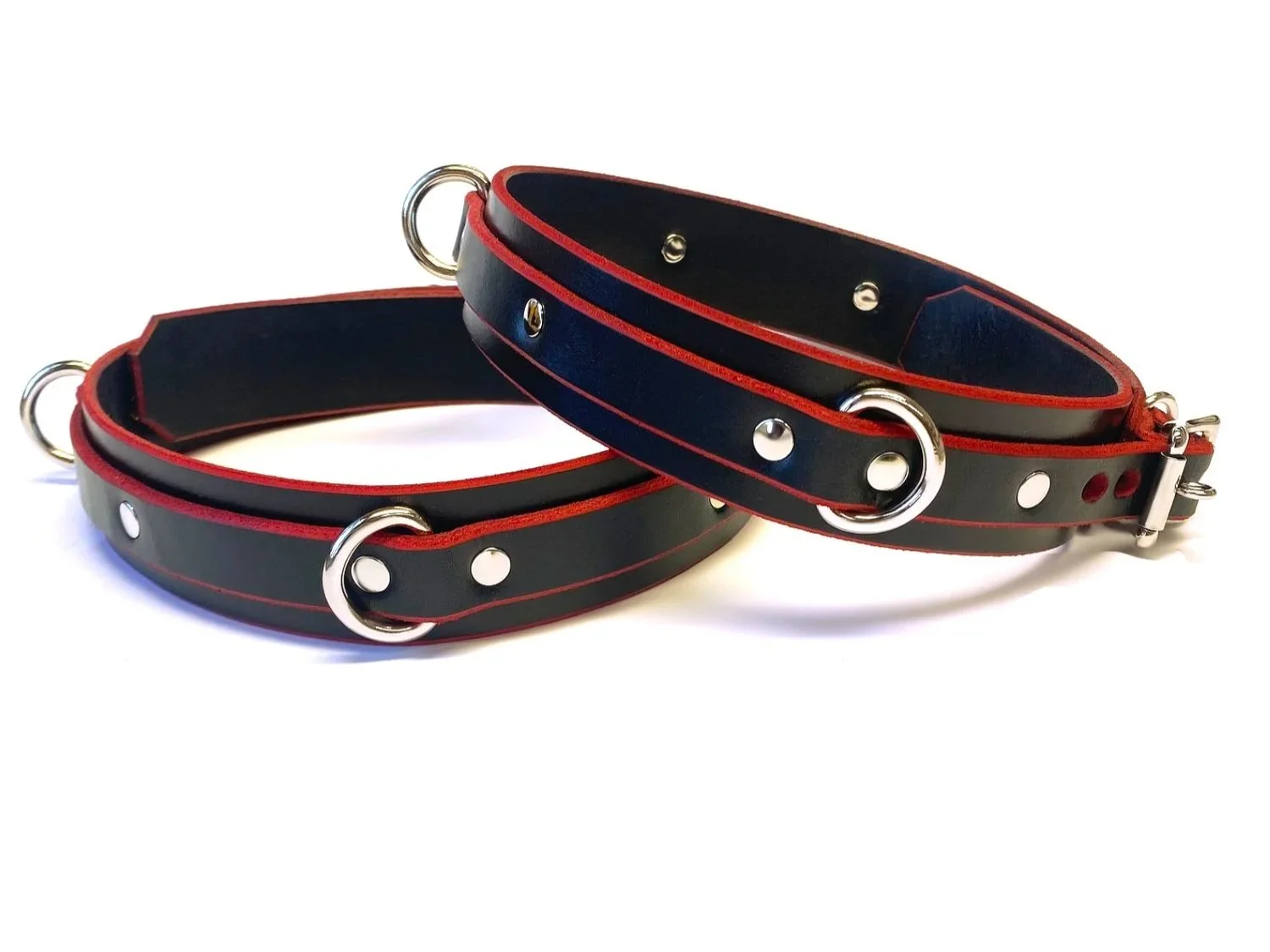 Black Leather Thigh Cuffs with Red Edges