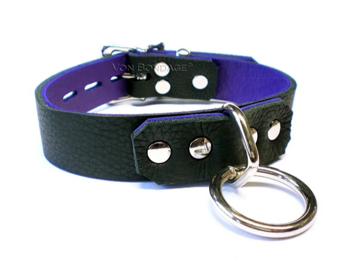 Soft Black & Purple Lockable BDSM Collar with medium bondage ring