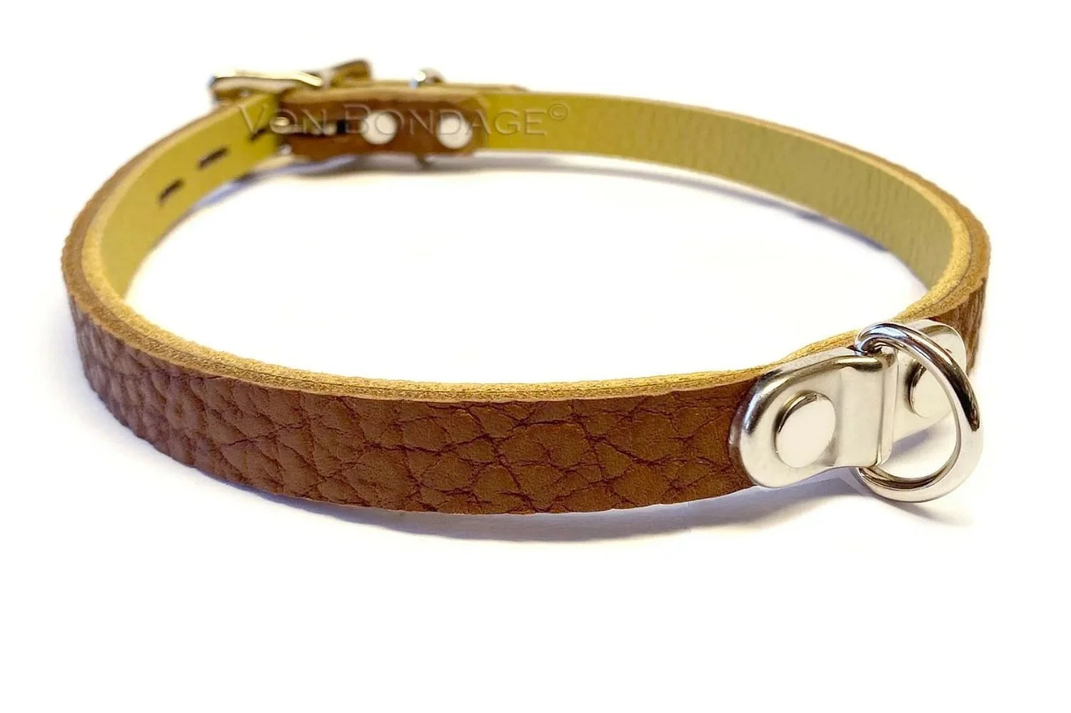 Brown Bullhide Leather Day Collar with Small Plated D-ring