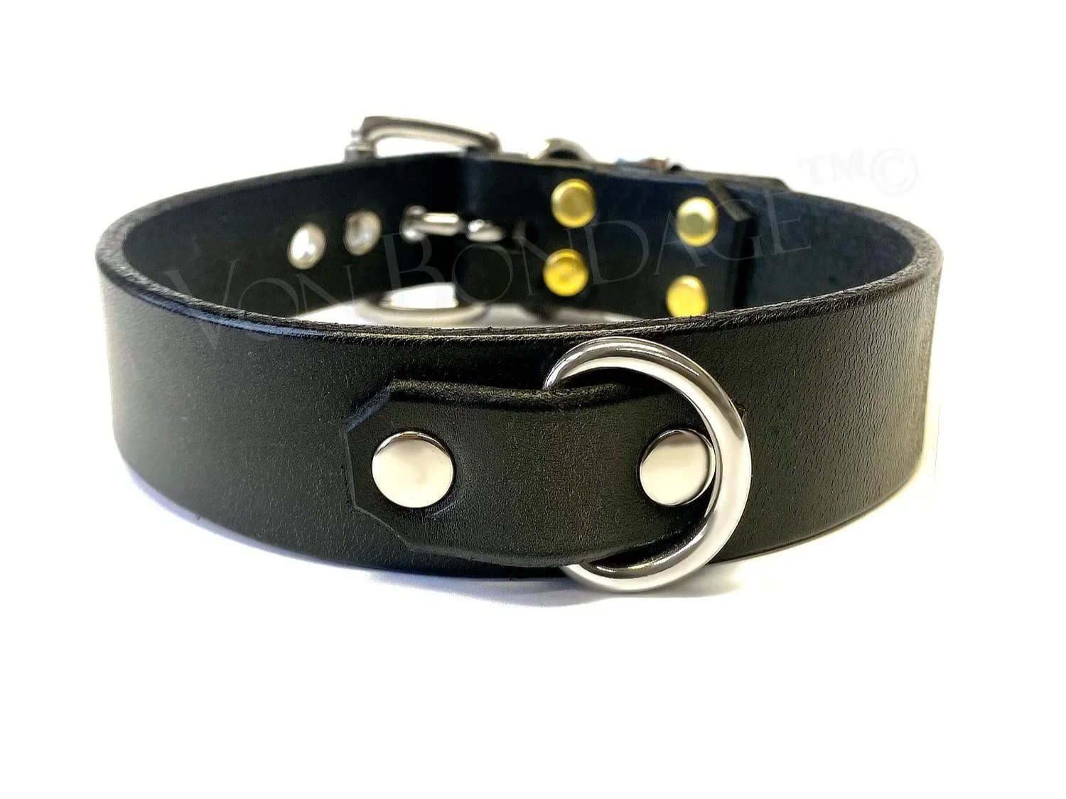 Leather & Steel Bondage Collar with 3/4 Dee Ring
