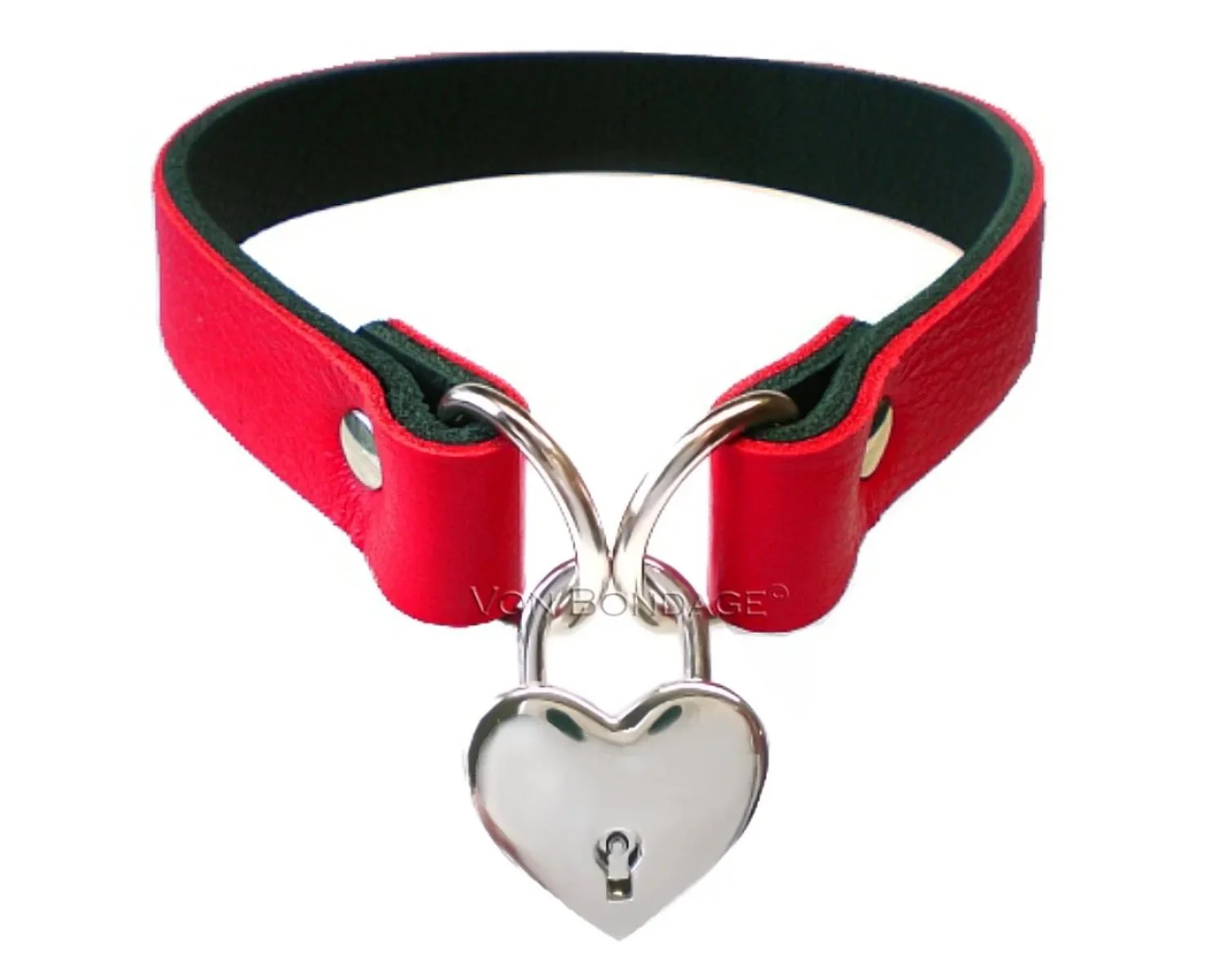 Red Leather Choker with Large Heart Padlock