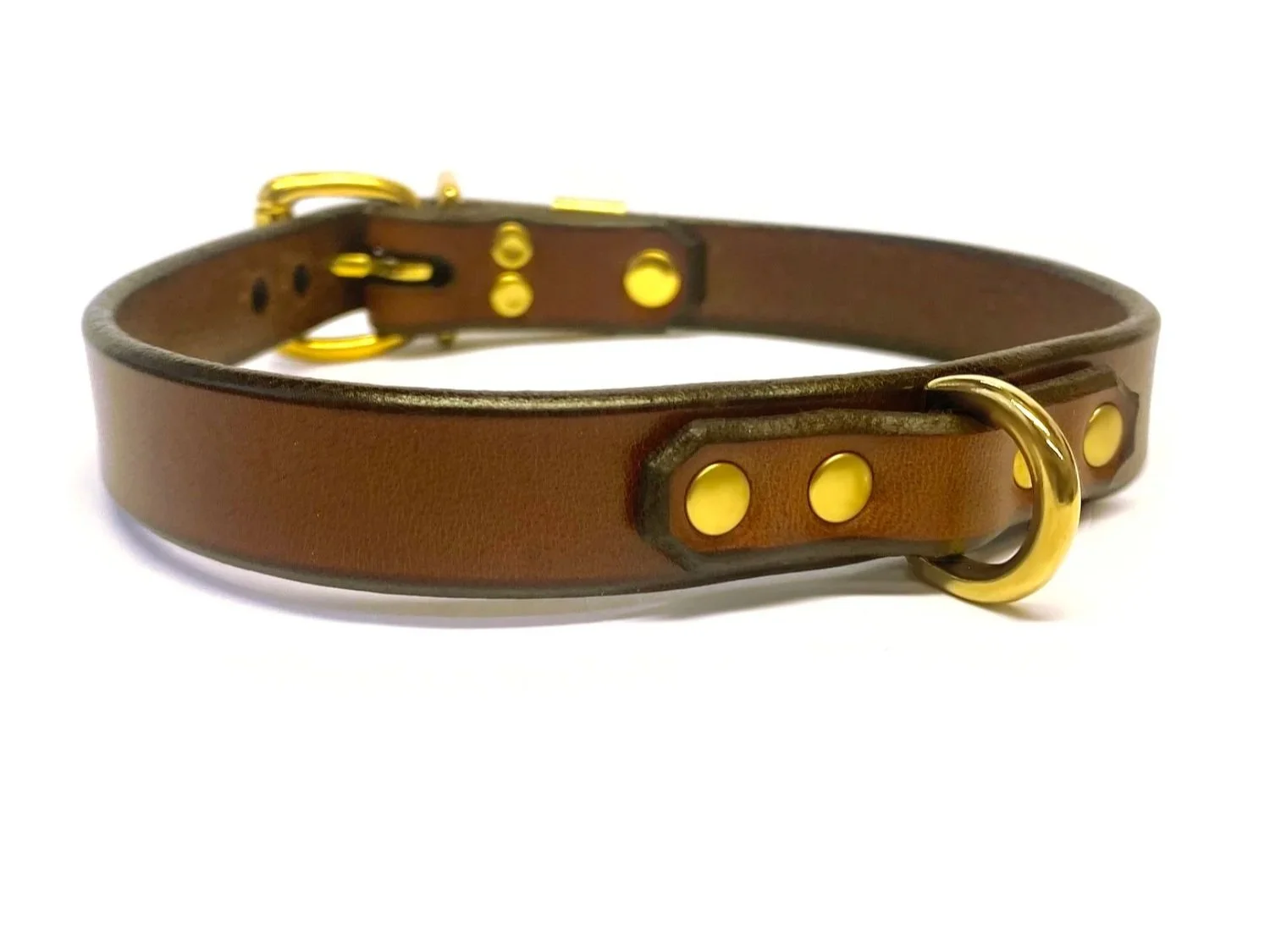 Brown Leather BDSM Collar with Brass D-ring