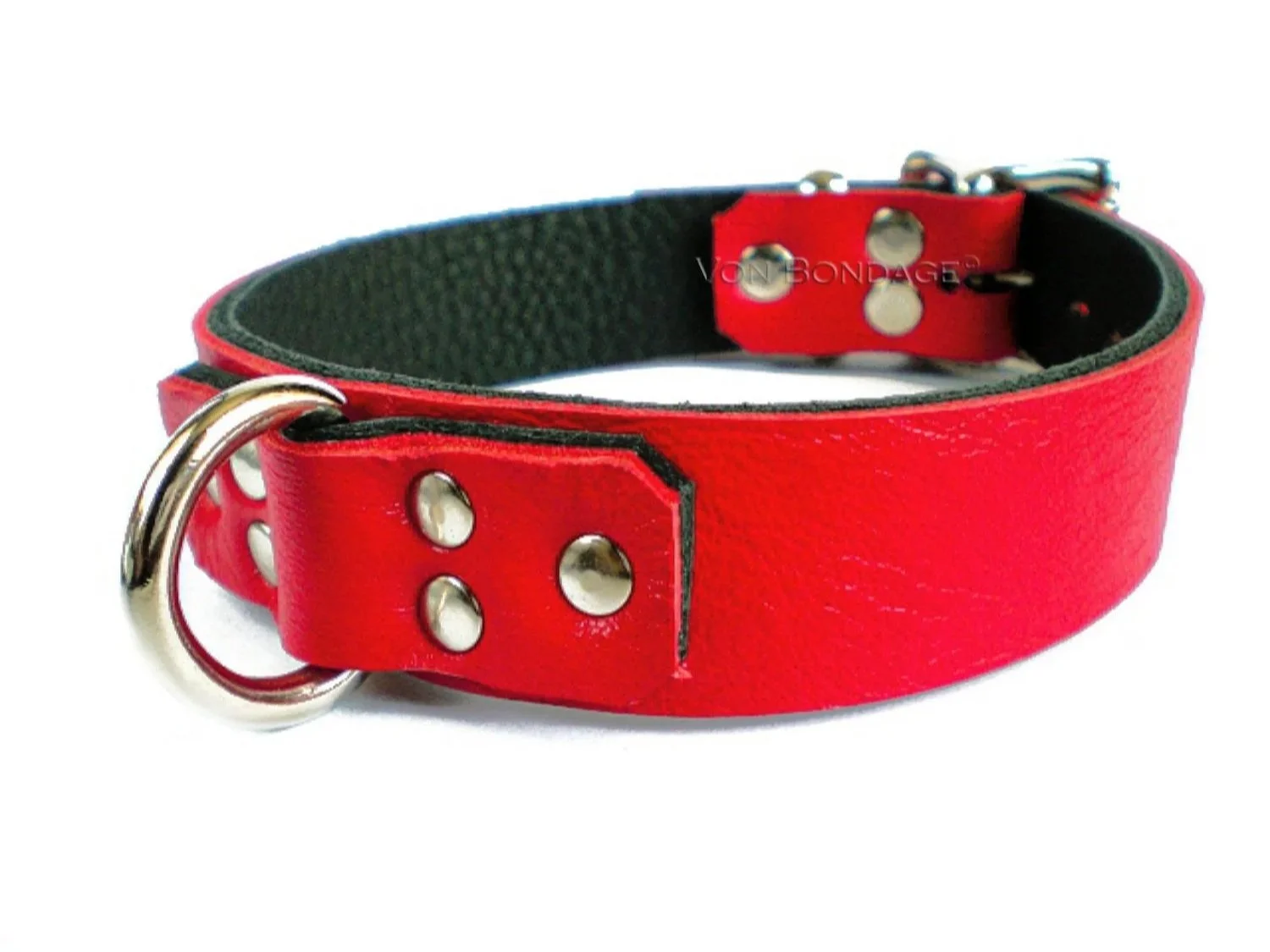 Red Leather BDSM Collar with Strong D-ring