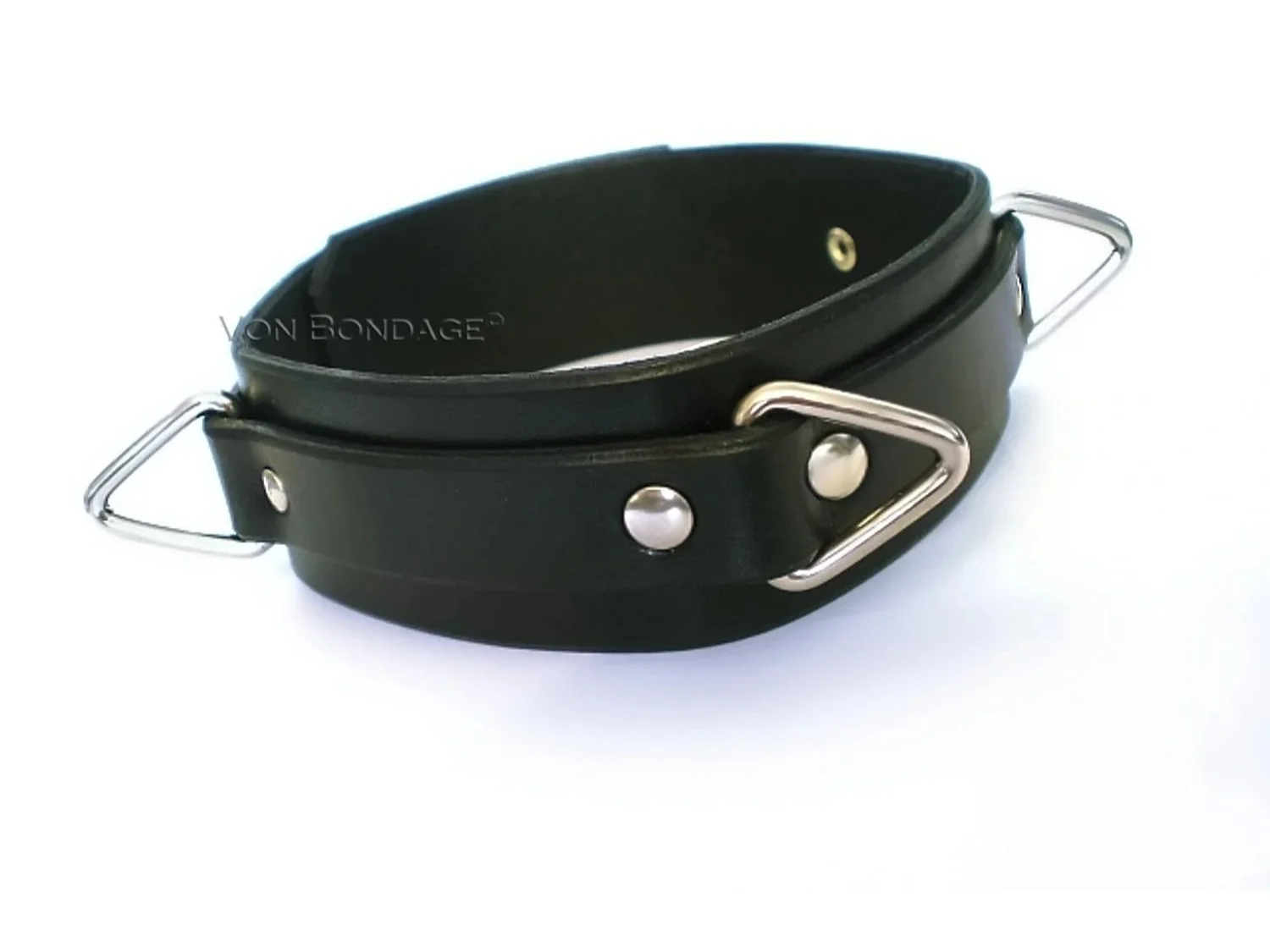 Black Latigo Leather BDSM Collar with 3 Triangle Rings