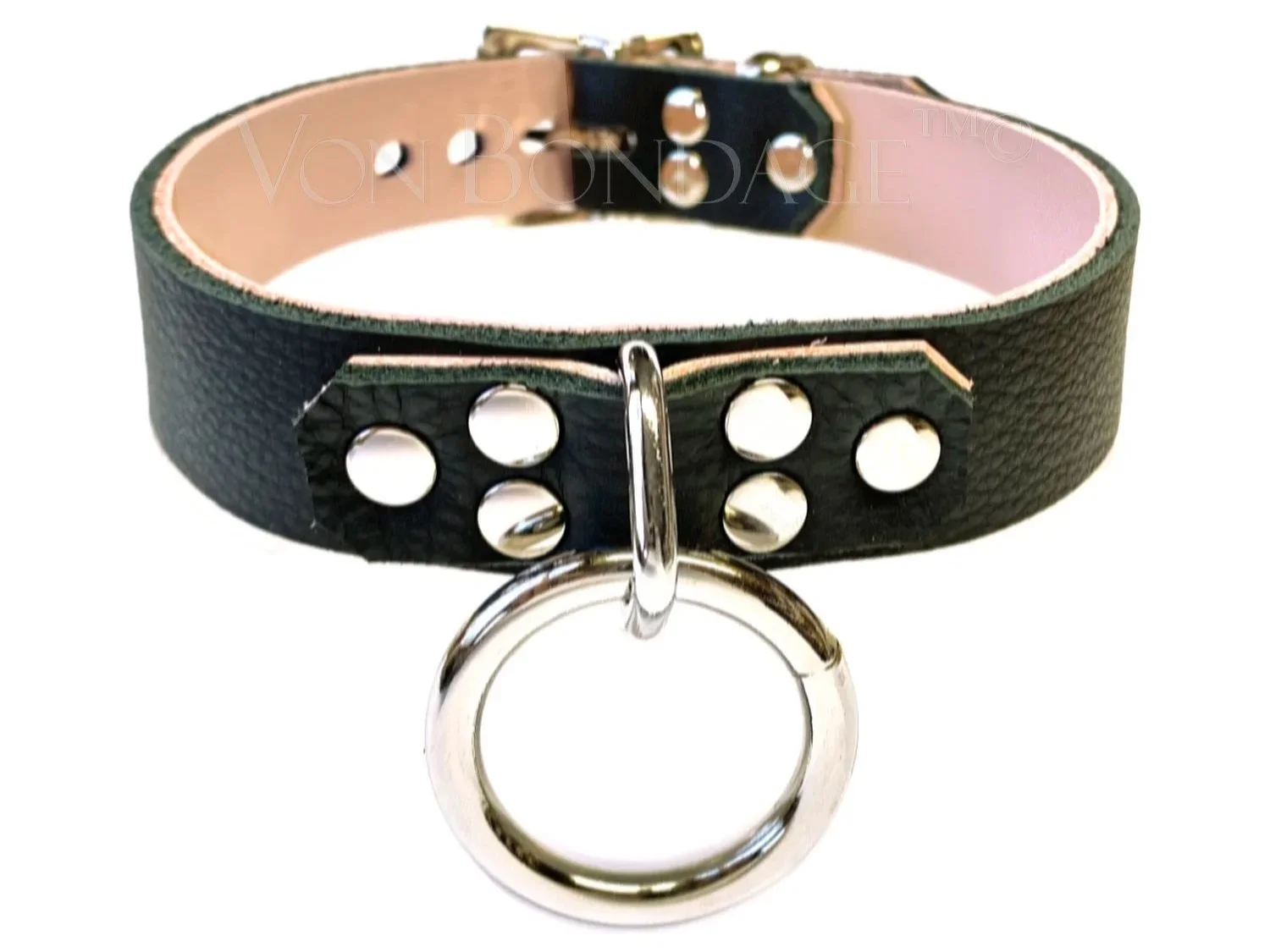 Black & Pink Leather BDSM Collar with Strong Bondage Ring