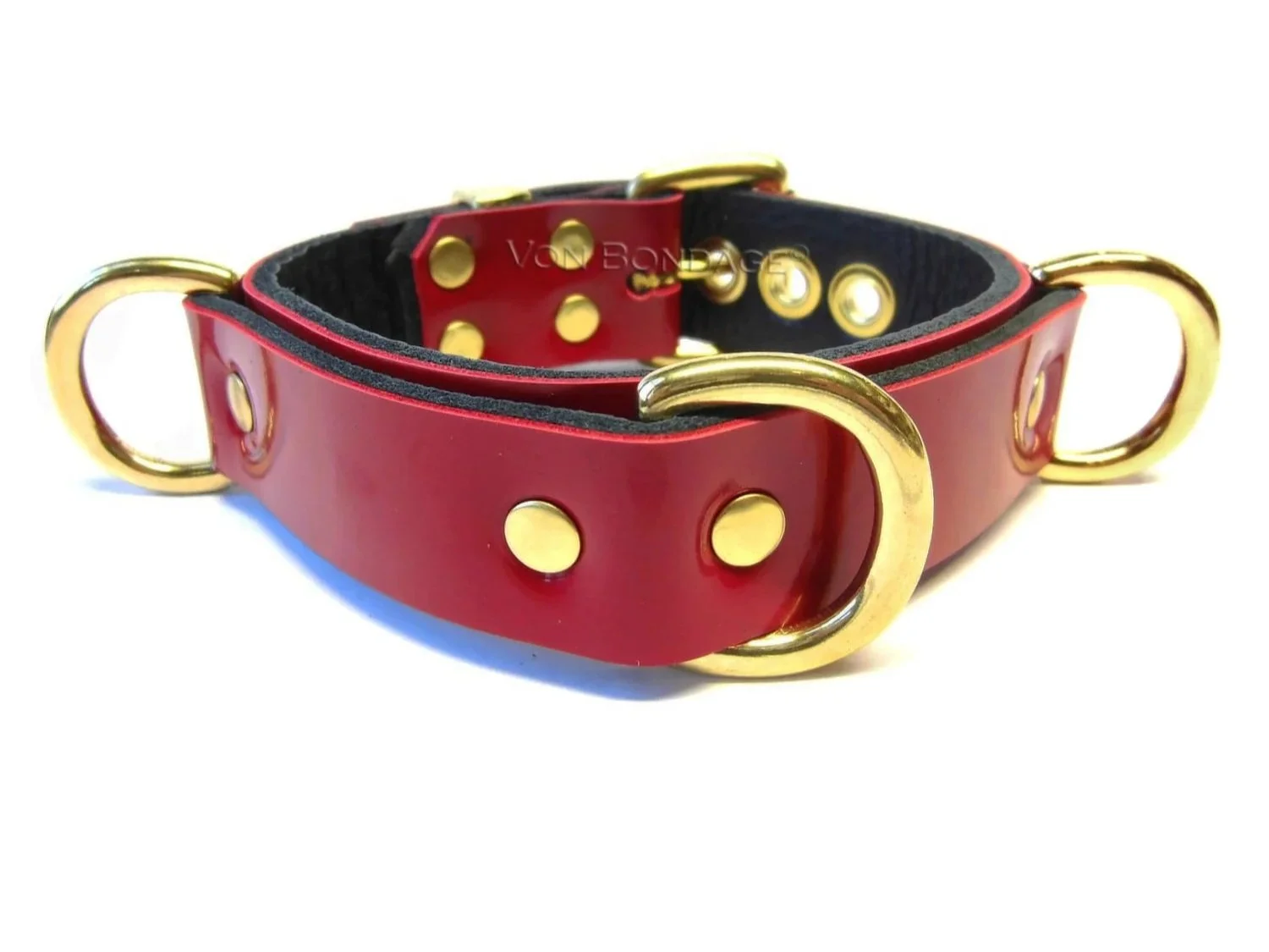 1.25+Red+Patent+Leather+BDSM+Collar+with+Triple+1inch+Brass+Dee+Rings.jpg