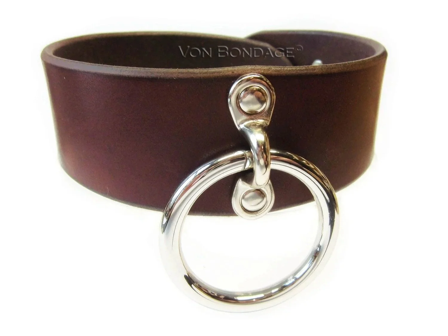 Brown Leather BDSM slave Collar w/Large Ring