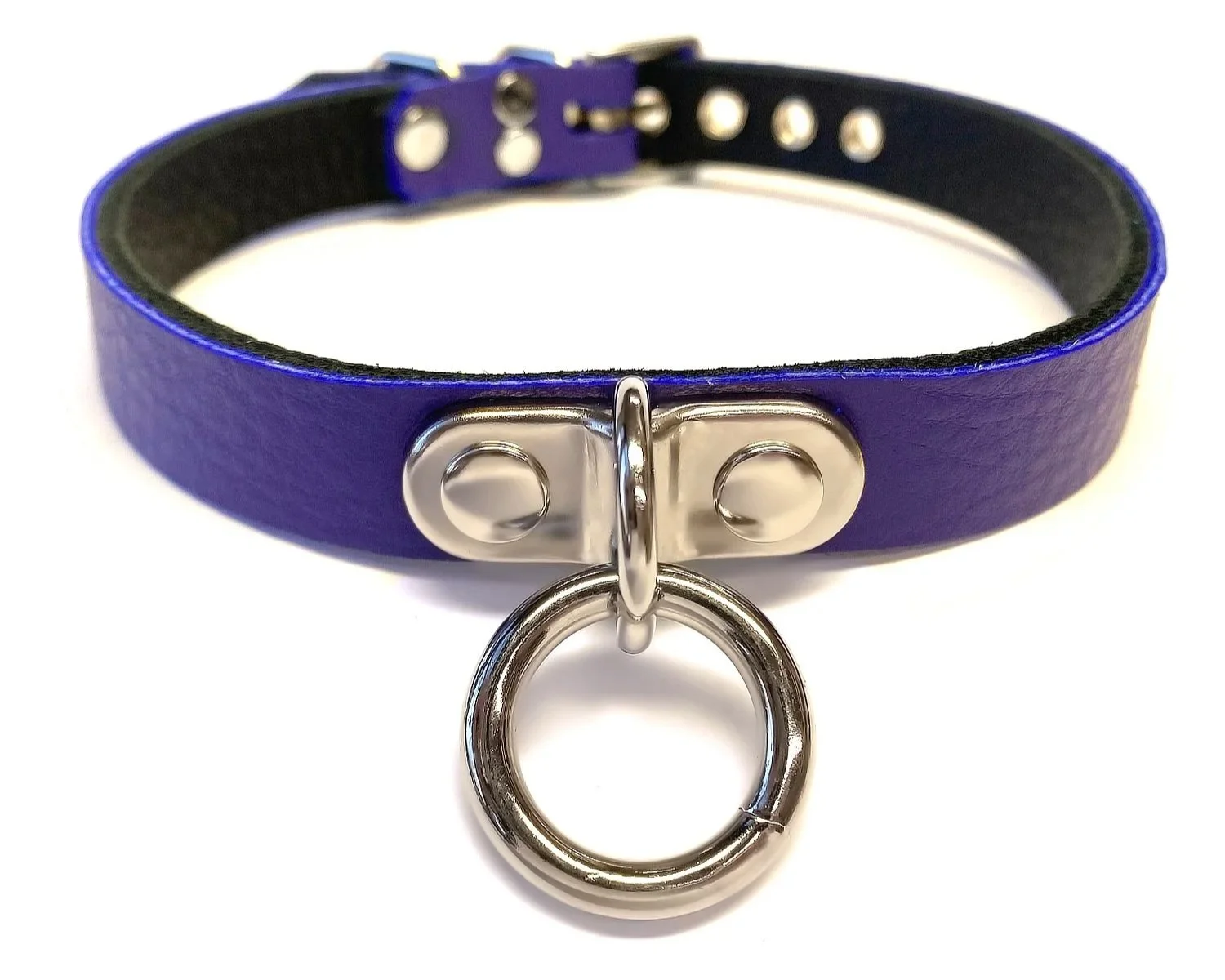 Lockable Leather slave Collar with D&O Ring in Indigo Leather