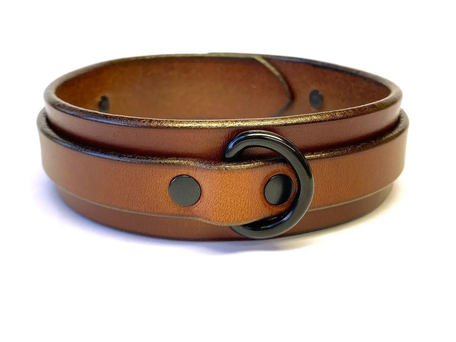 Brown Leather BDSM Collar with Black D-ring