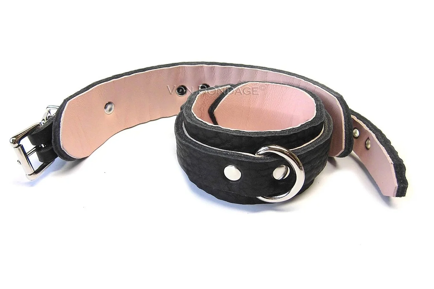 Bullhide Leather BDSM Restraints lined in Pink Lambskin
