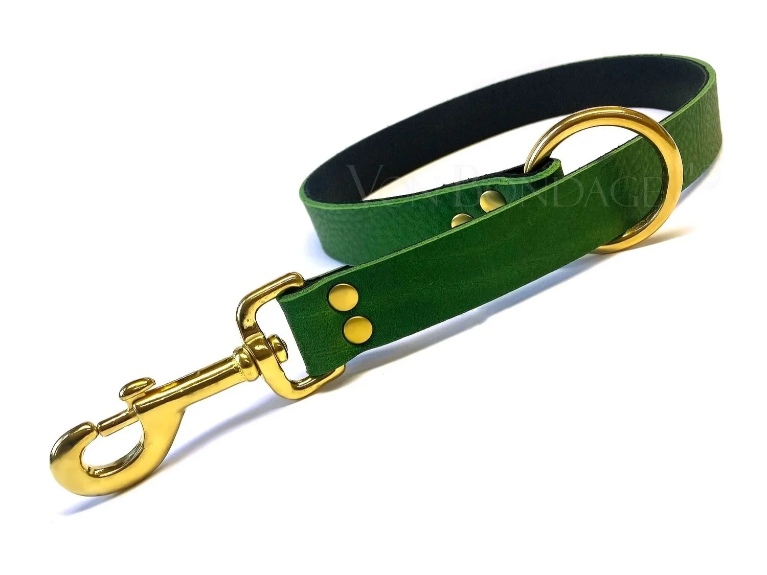 Green Leather Bedpost Restraints Strap in Brass