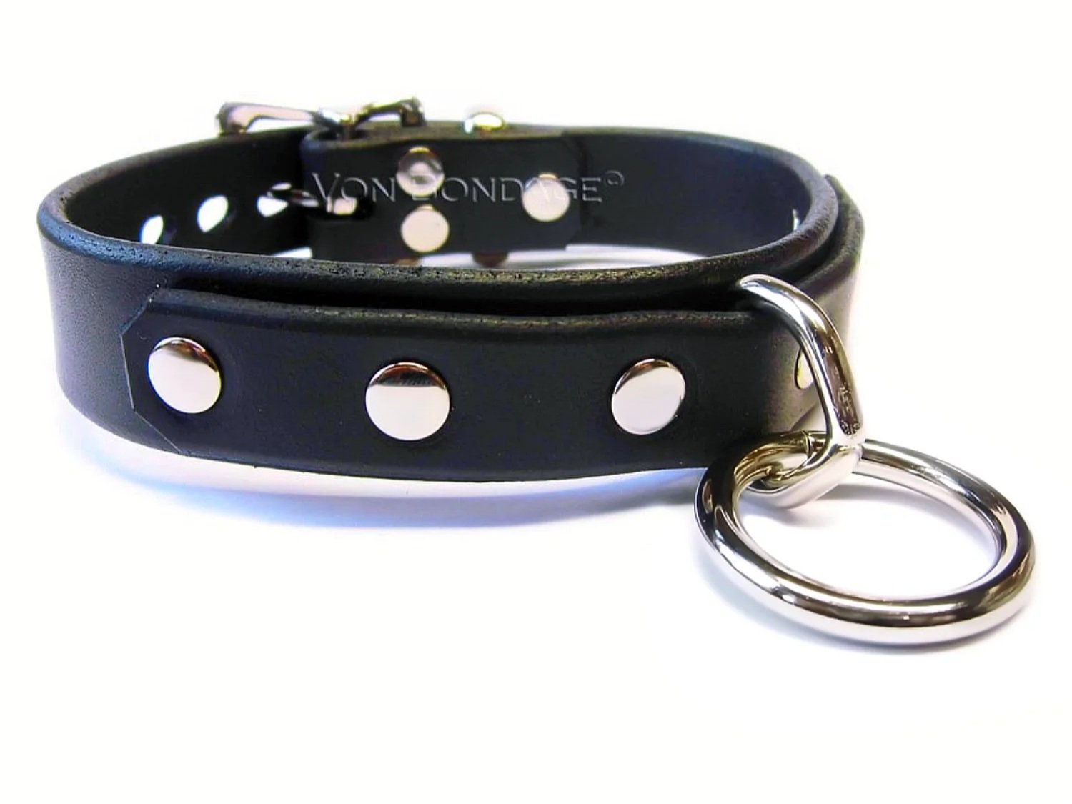 Black Leather BDSM Collar with a Bondage Ring in front