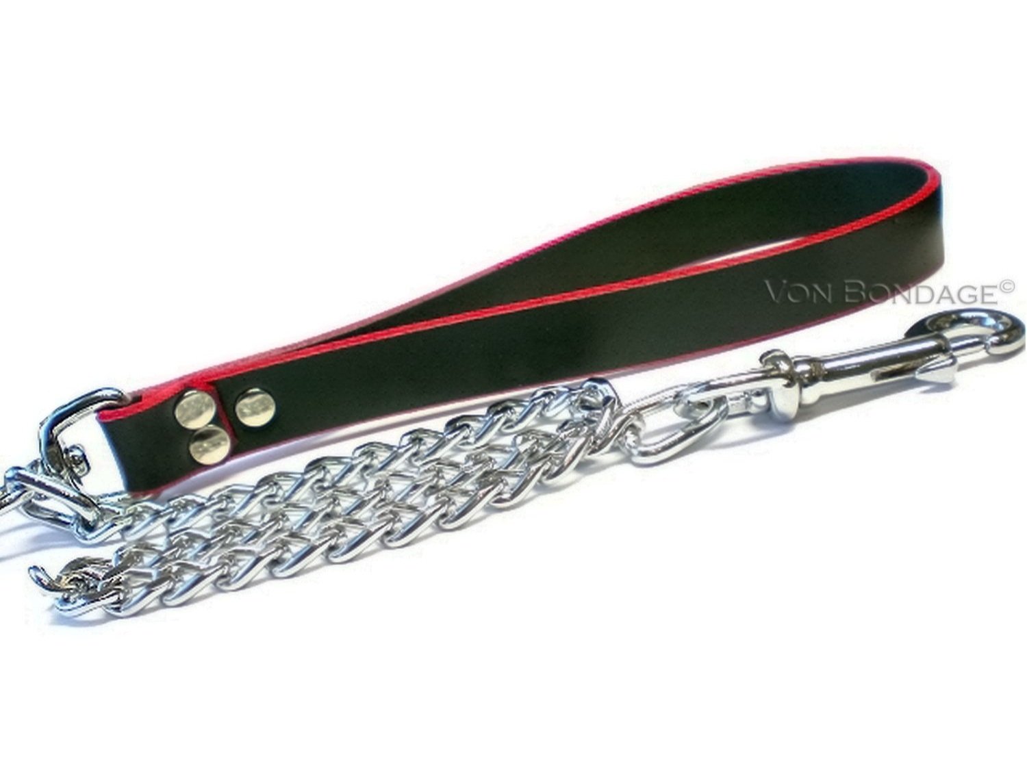 Black Leather with Red Edge Chrome Chain Leash w/Swivel for submissive slave