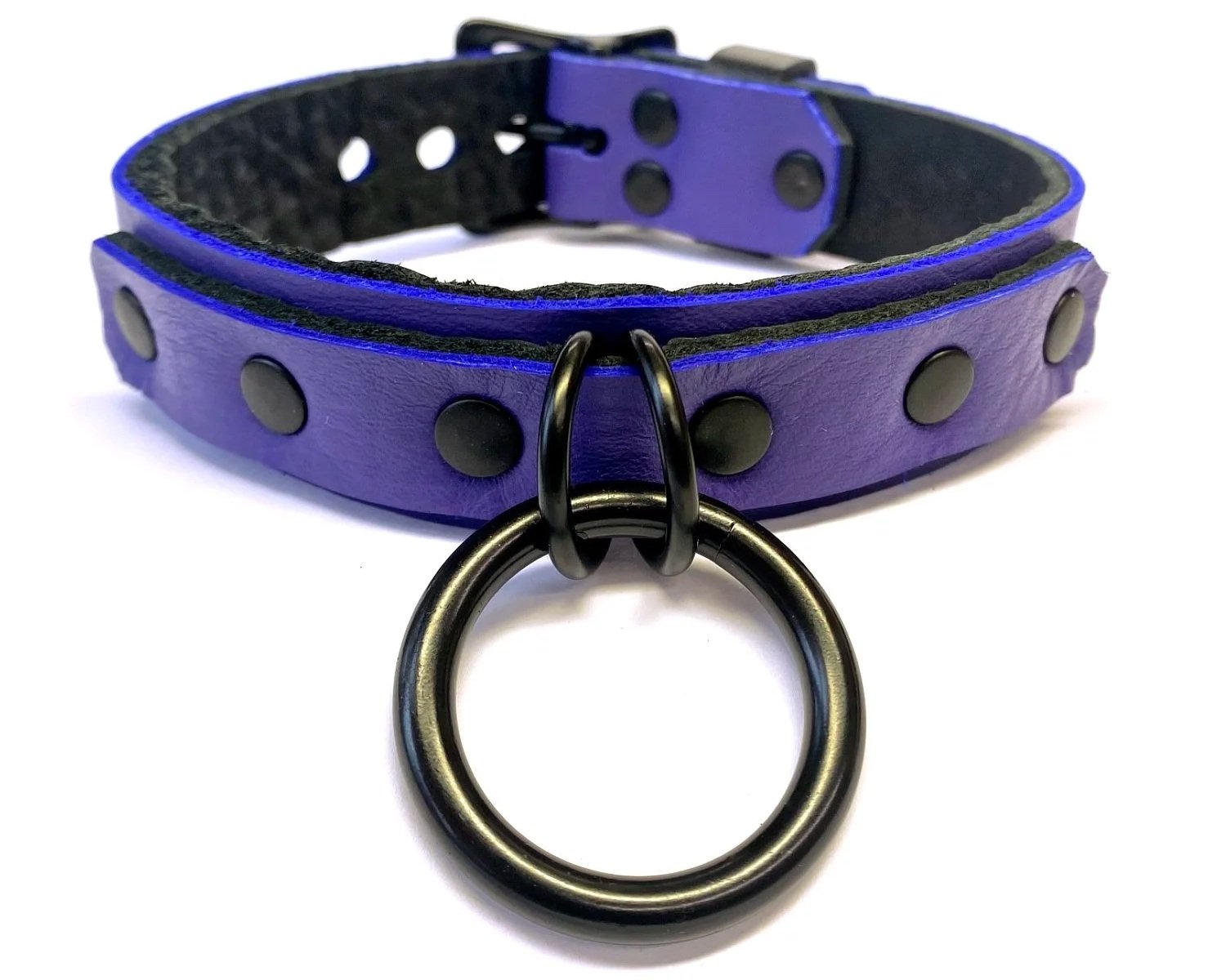 Purple Leather BDSM Collar with double black d-rings with 1.25 inch O-ring (Copy)