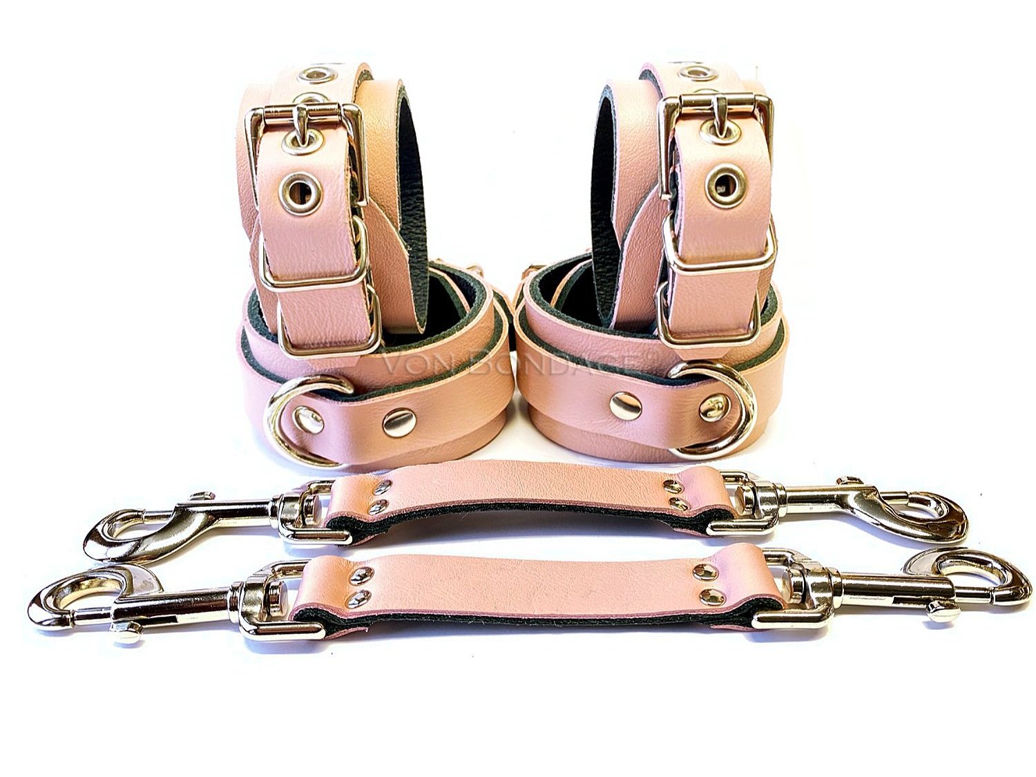 Pink Leather Bondage Restraints Set with pair of hogtie straps