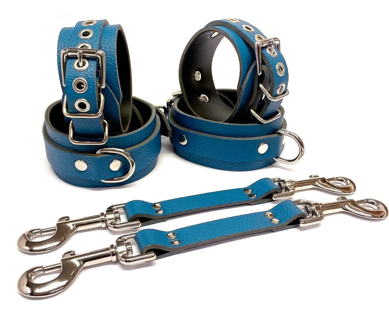 Ocean Blue Faux Leather BDSM Restraints Set with Pair of Bondage Straps for vegans