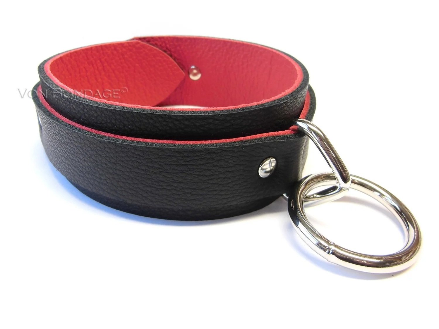 Soft Black & Red Bondage Collar with Large Bondage Ring