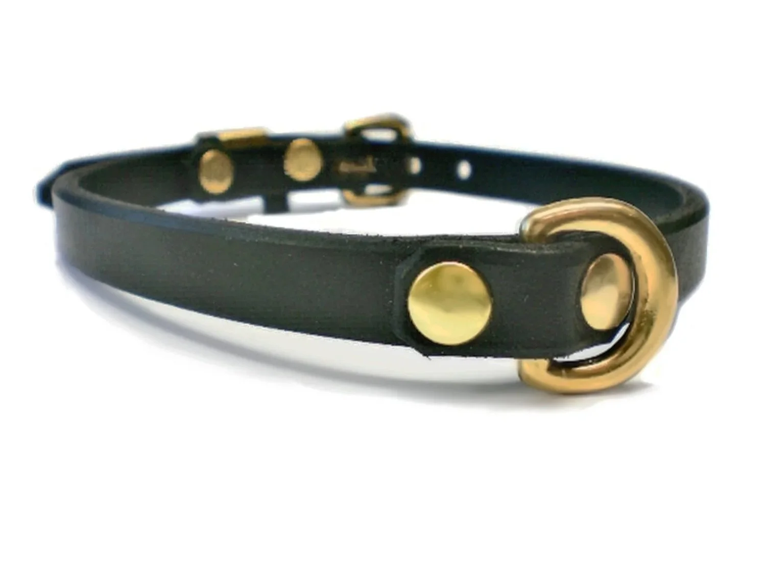black leather day collar with small brass d-ring