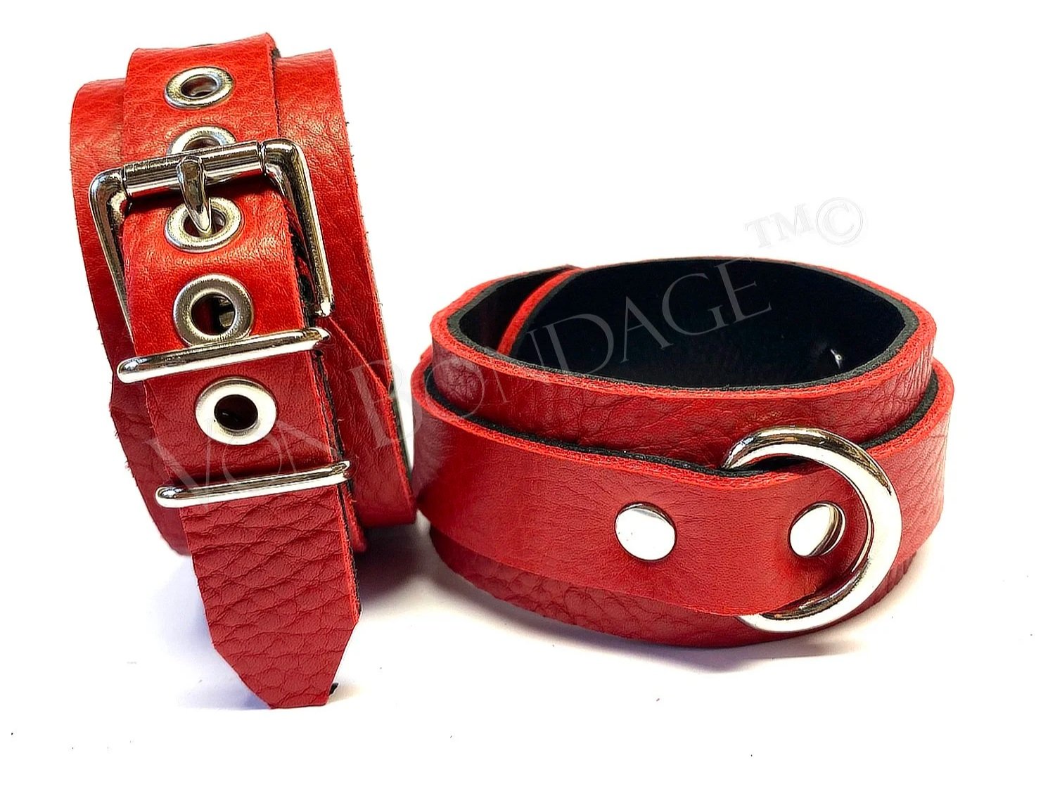 Pair of Leather Restraints in Red Leather
