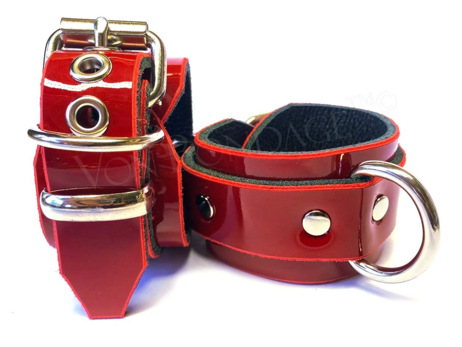 Pair of red patent Leather BDSM Restraints for wrists or ankles