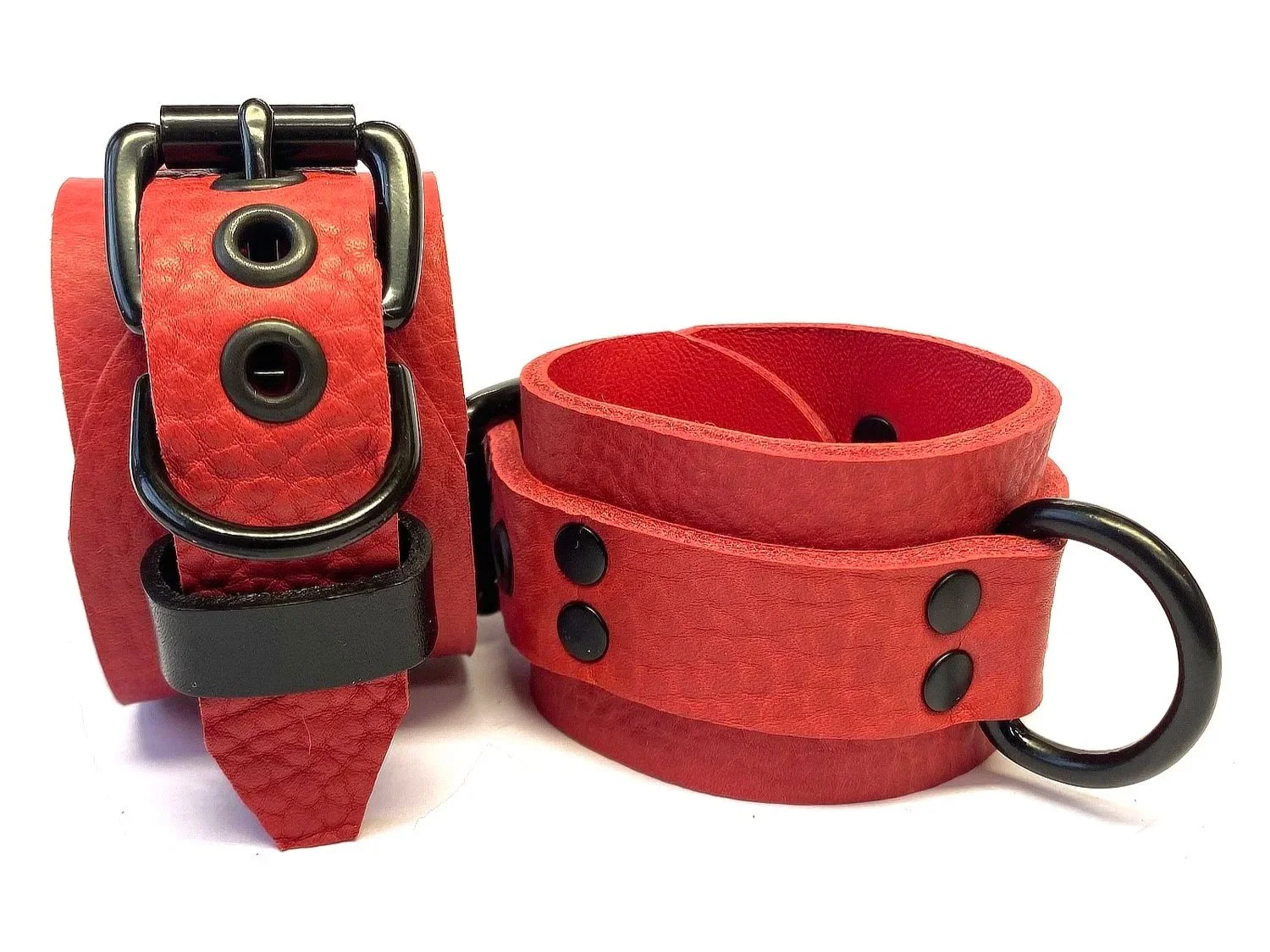 Red Bullhide Leather Restraints lined in Red Lambskin with Black Hardware