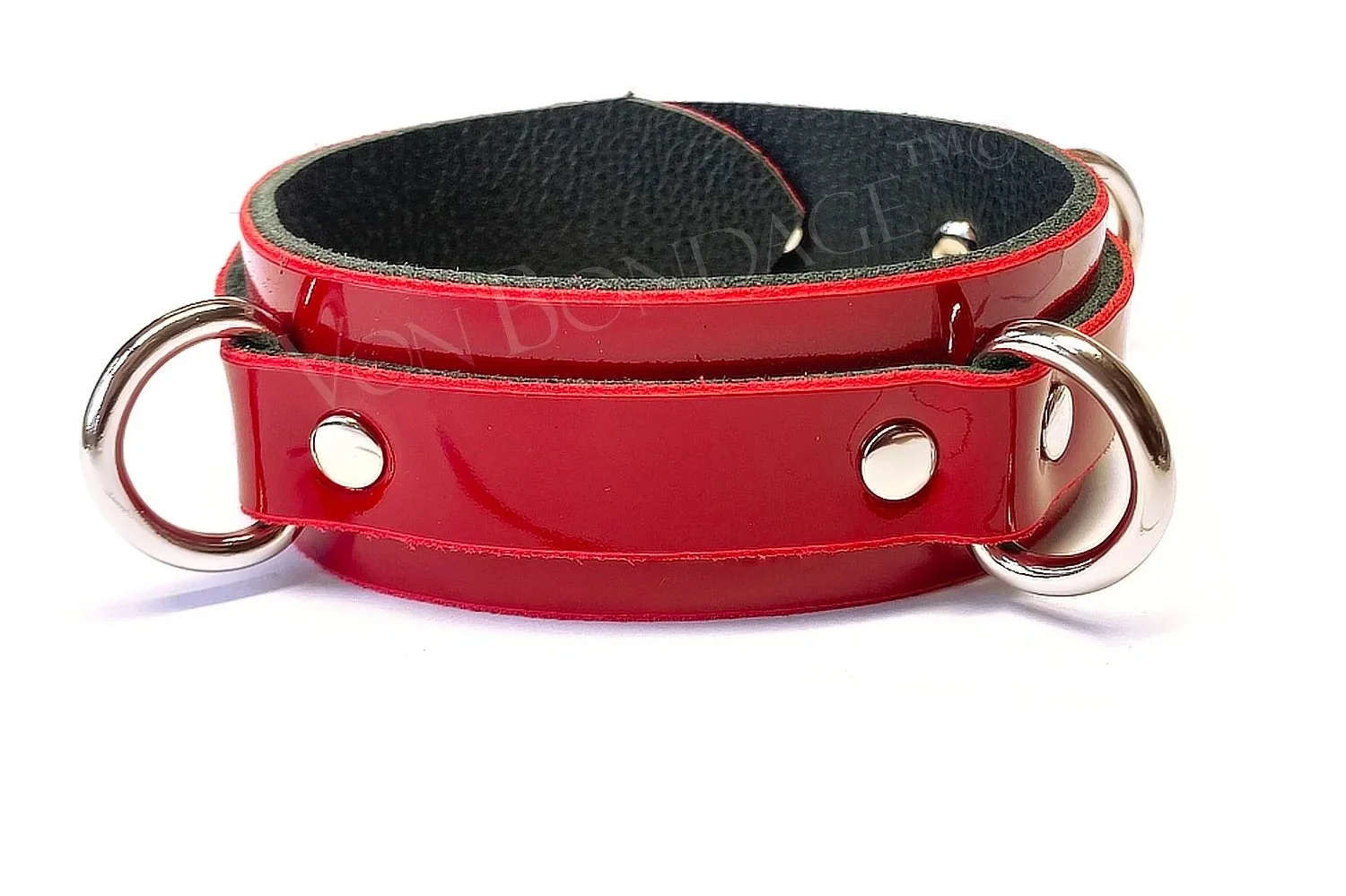 Red Patent Leather BDSM Collar with 3 D-rings