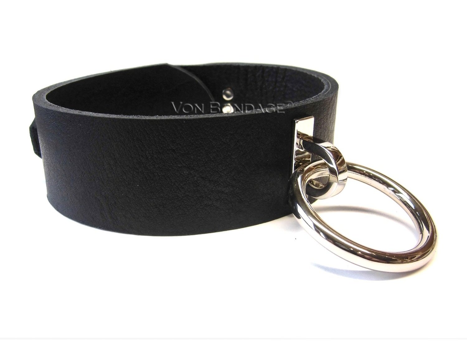 Bison Bullhide Leather BDSM slave Collar with Plated Handle Loop & Large Ring