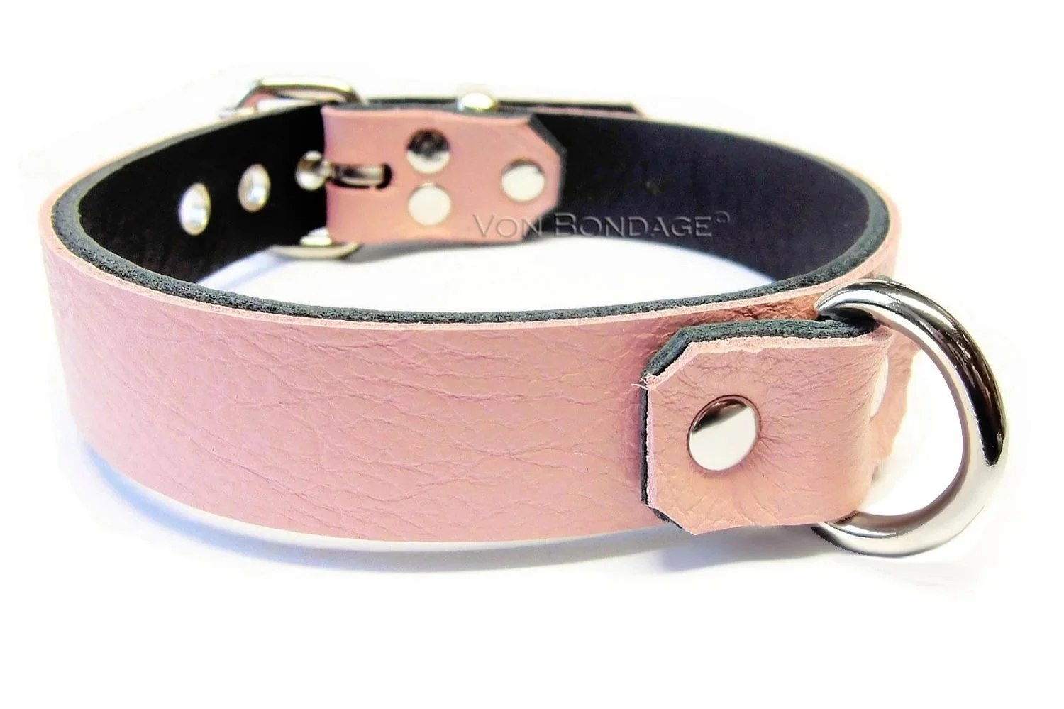 Pink Leather BDSM Collar with a D-ring in front