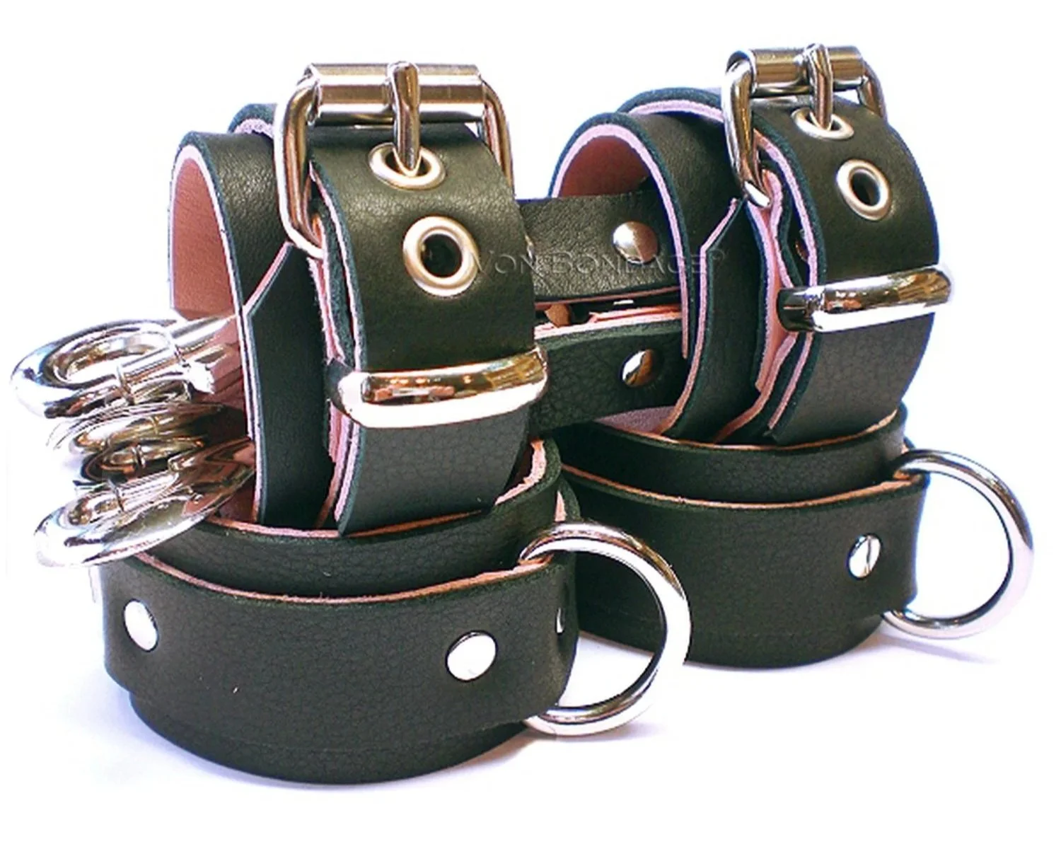 Black & Pink Leather BDSM Restraints Set with Hogtie