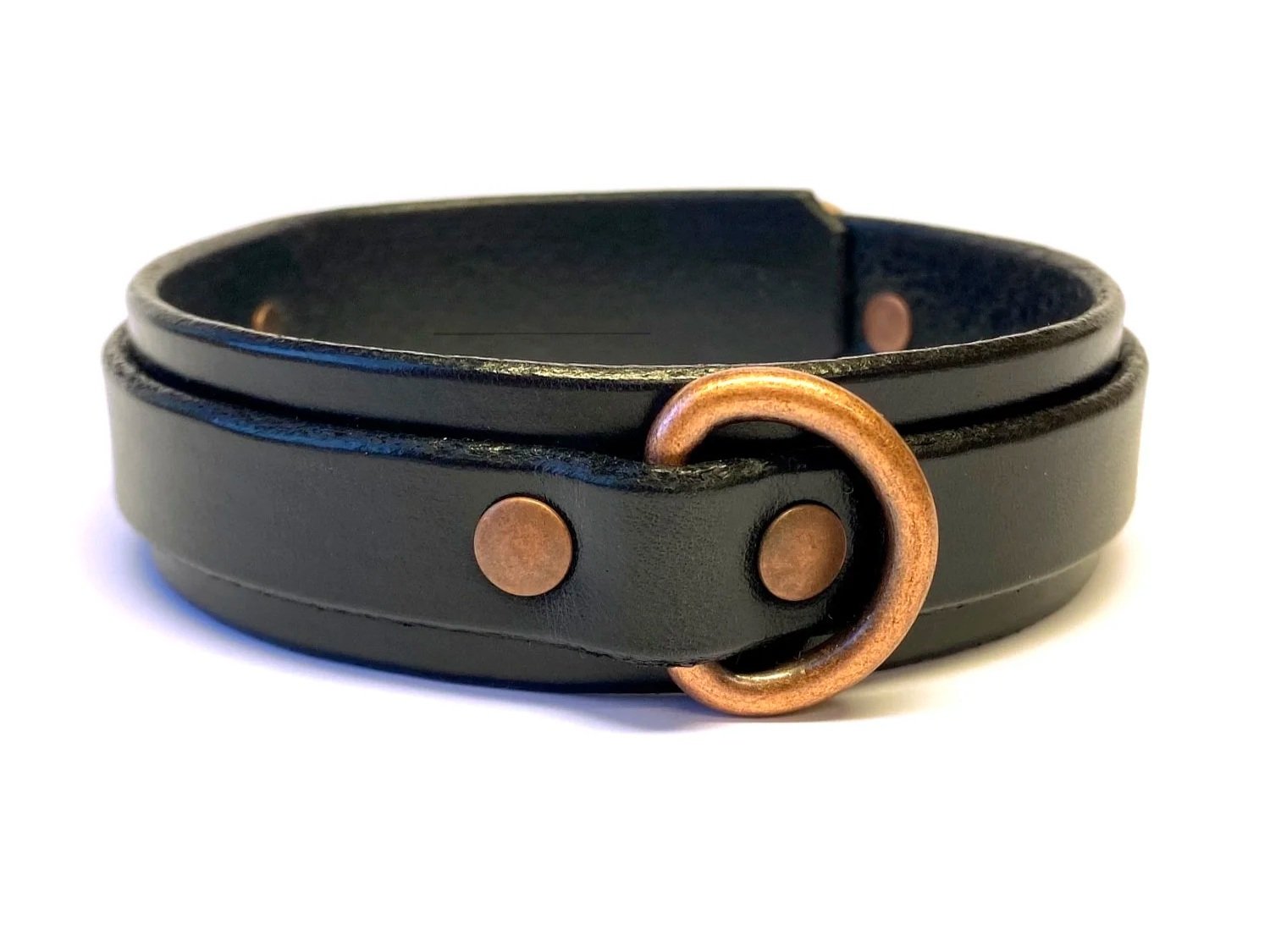 Black Latigo Leather bondage slave Collar with Copper D-ring