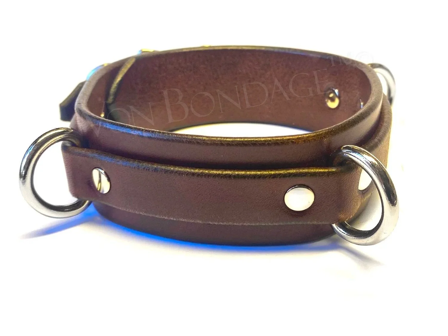 Brown Leather slave Collar with 3 Dee Rings