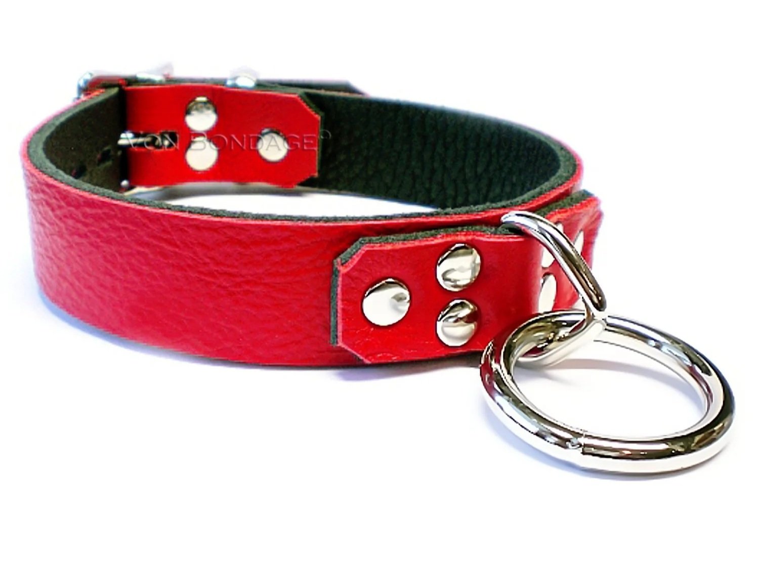Red Leather BDSM Collar with Strong Bondage Ring