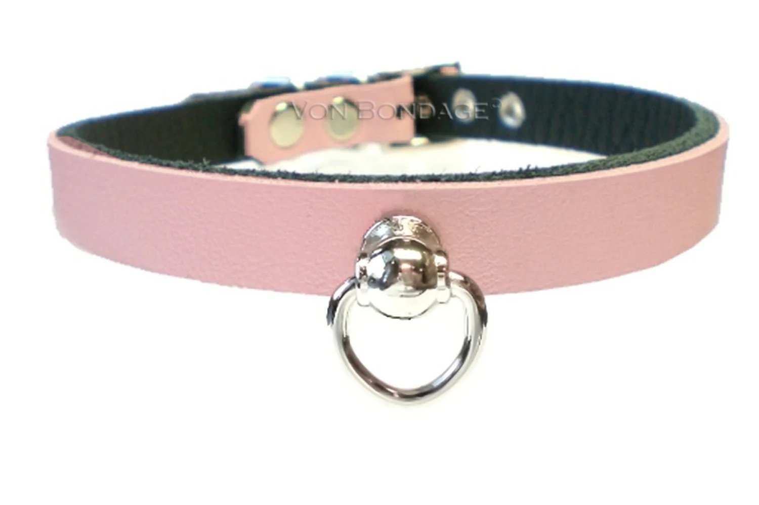 Discreet Pink Leather BDSM Day Collar with Ball Stud Ring