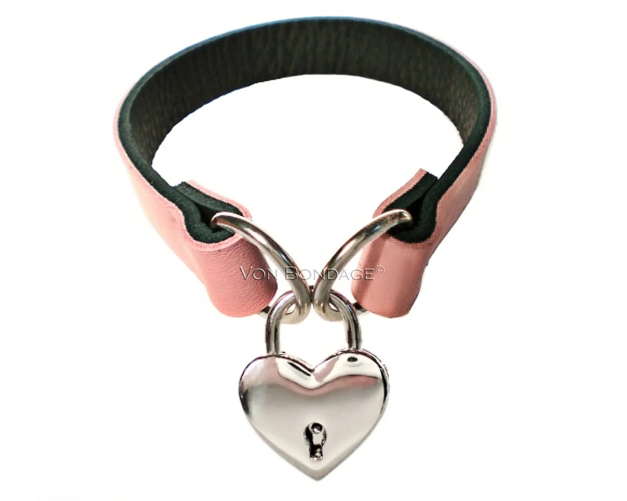 Pink Leather Choker with Large Heart Padlock