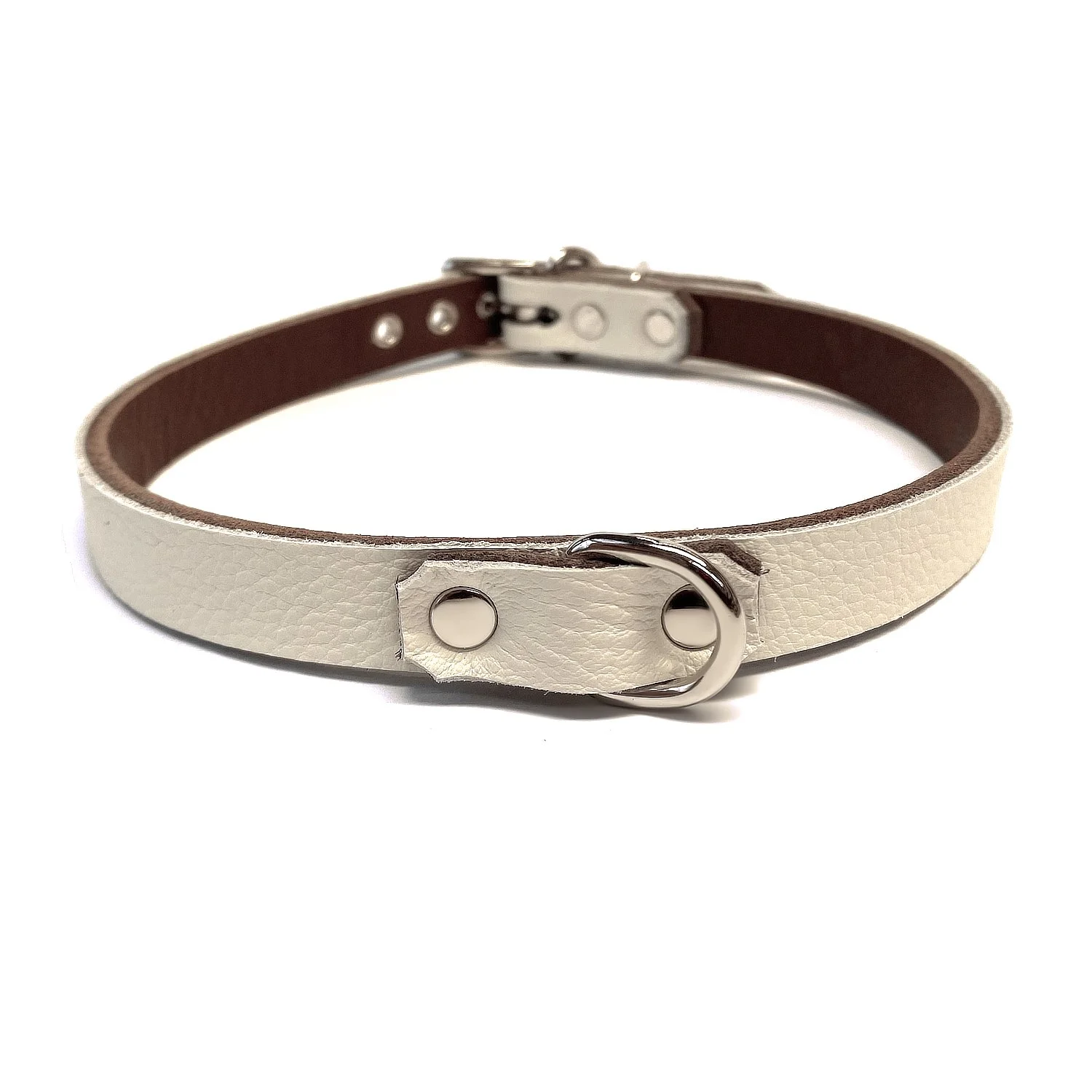 White Leather Day Collar with Tiny D-ring in front
