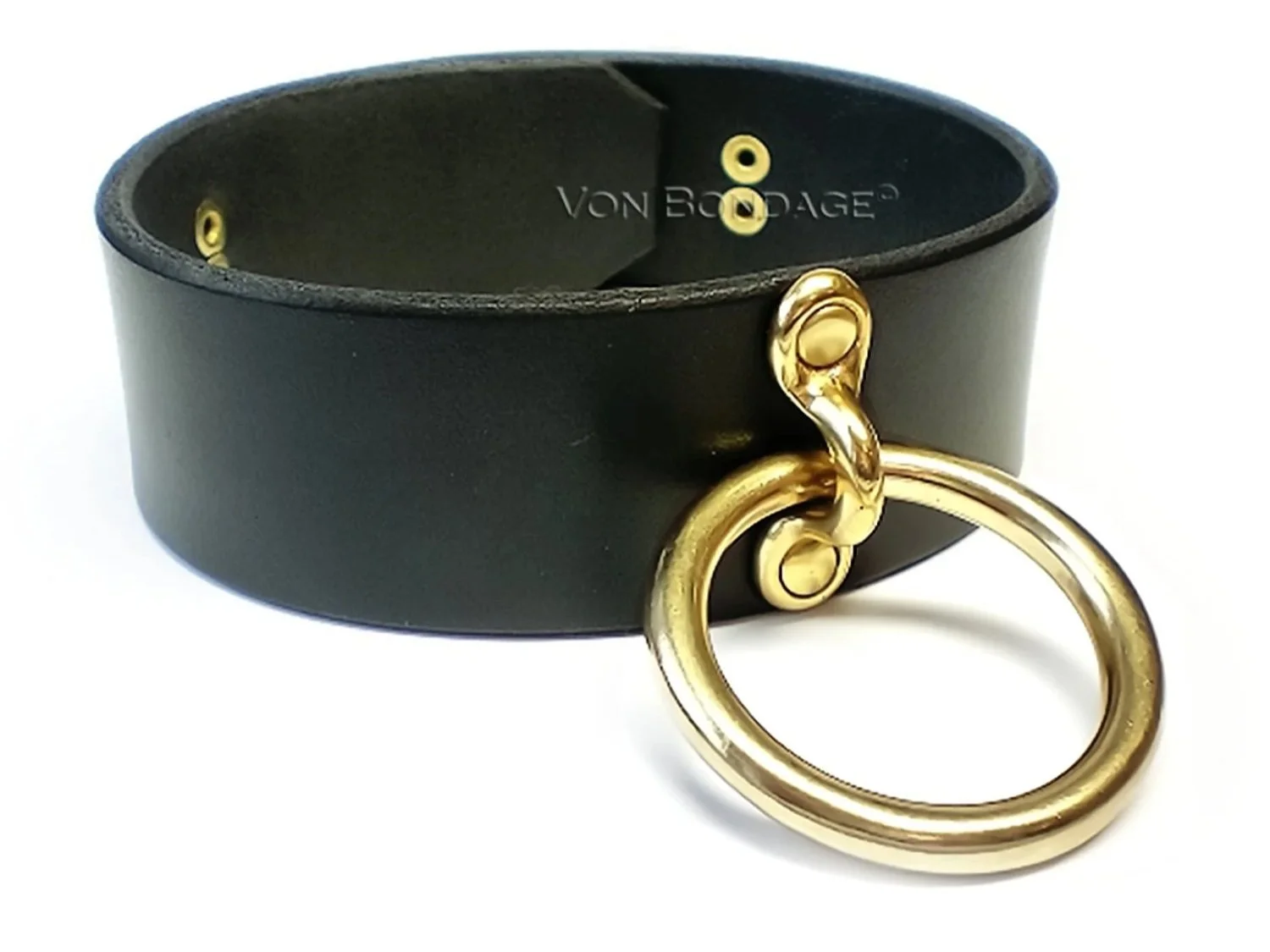 black leather slave collar with large brass o-ring
