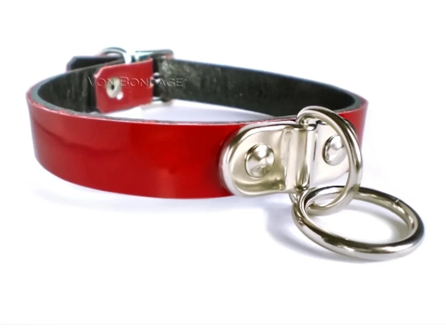 Red Patent Leather Collar with Plated D&O Ring