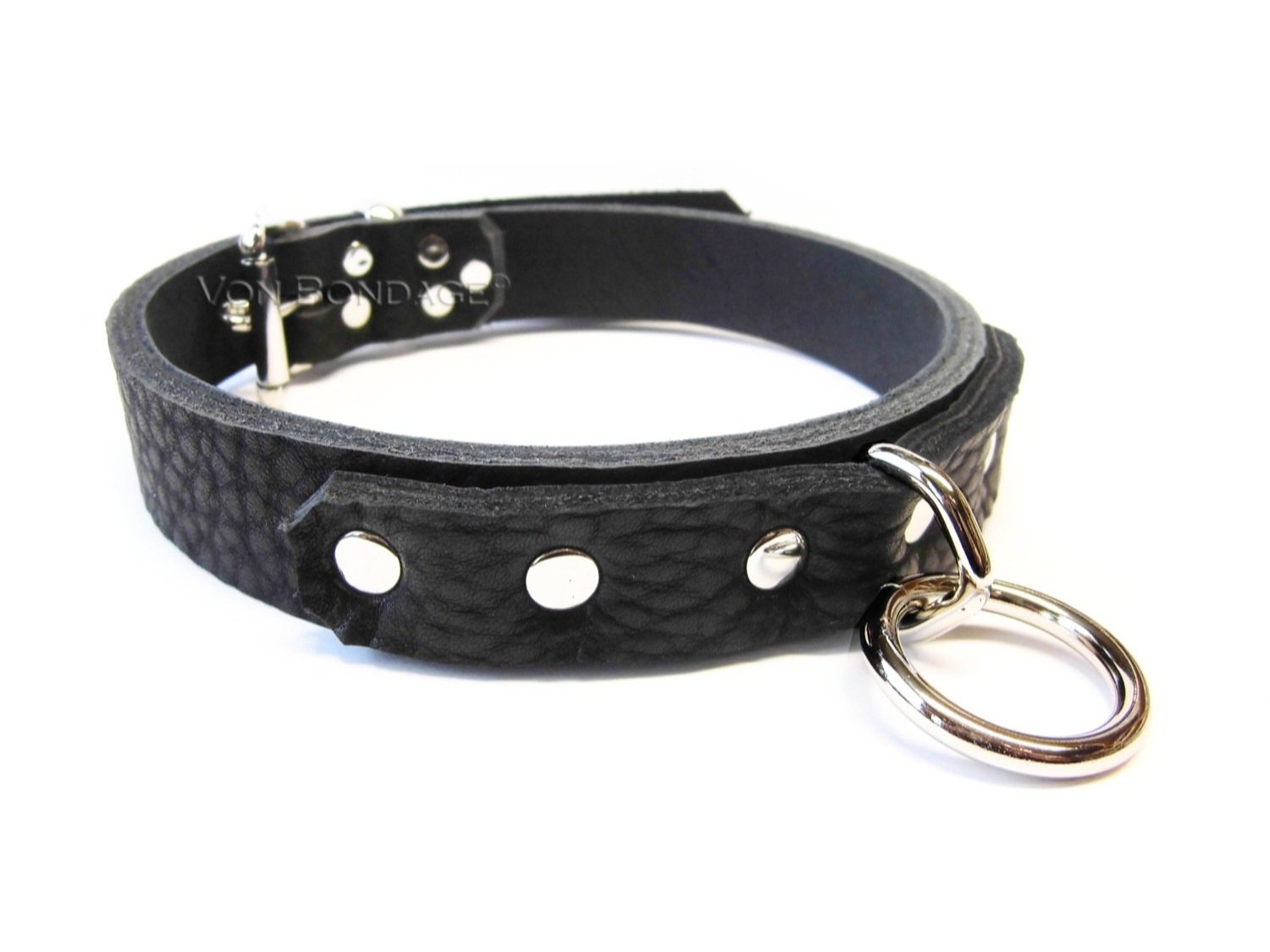Bison Bullhide Leather Lockable BDSM Collar with Single Bondage Ring