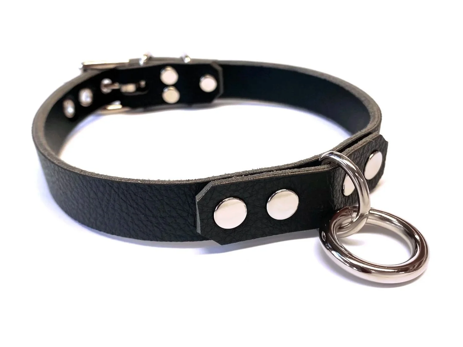 Lockable Vegan day Collar with Small O Ring in faux leather