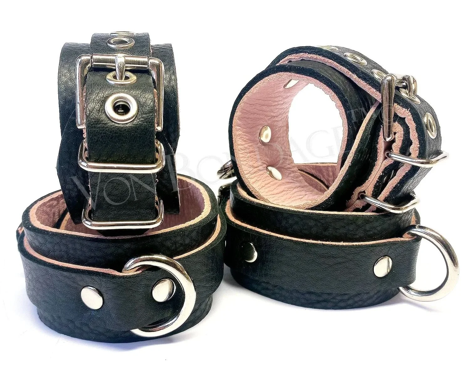 Black & Pink Leather BDSM Restraints Set