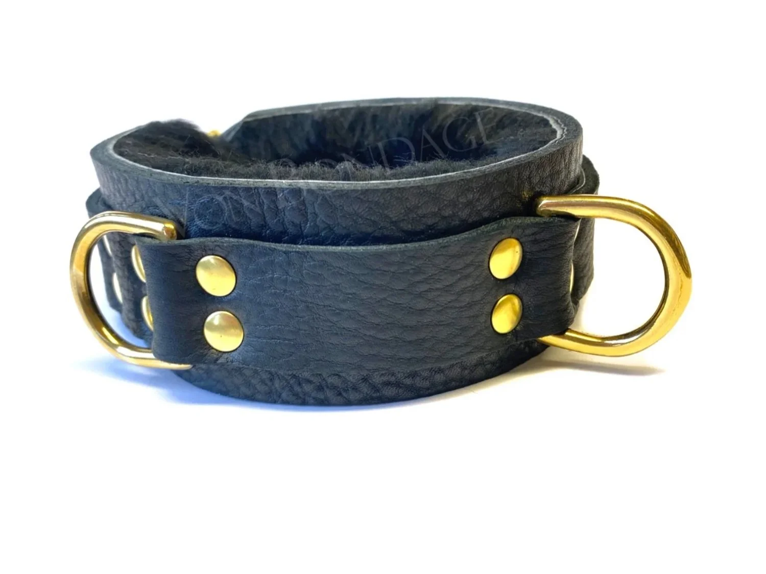 Fur lined BDSM Collar Black leather black sheepskin
