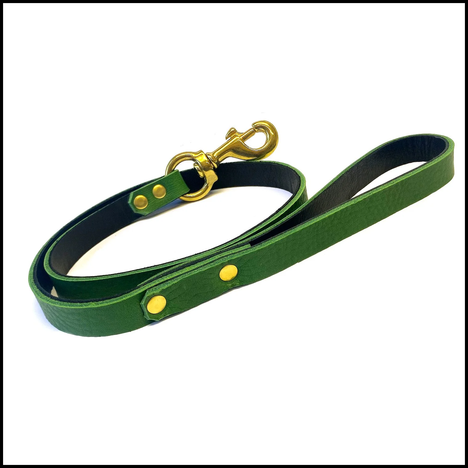 Green Leather Leash with Brass Snap