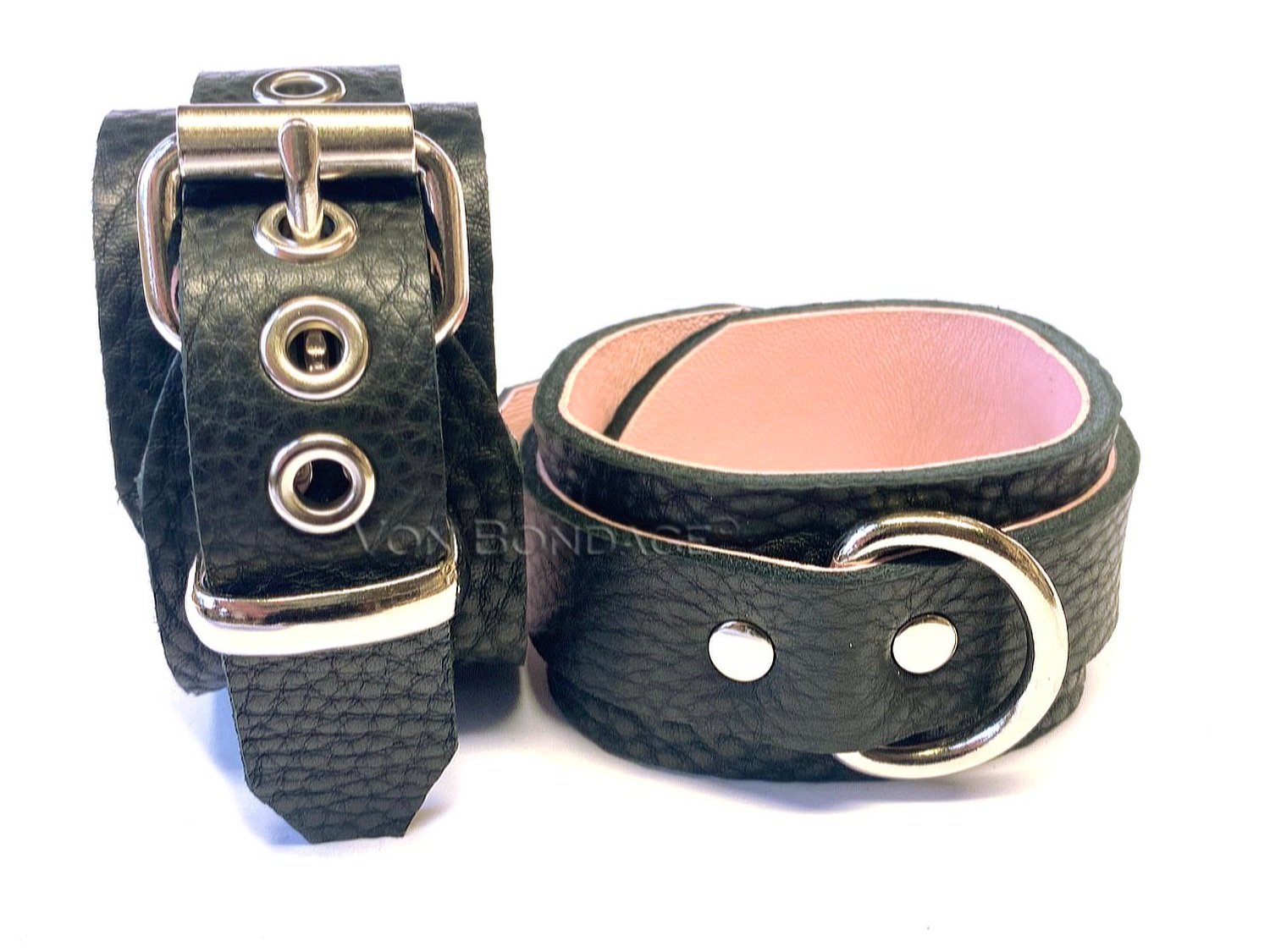 Leather BDSM Restraints w/Pink Lambskin