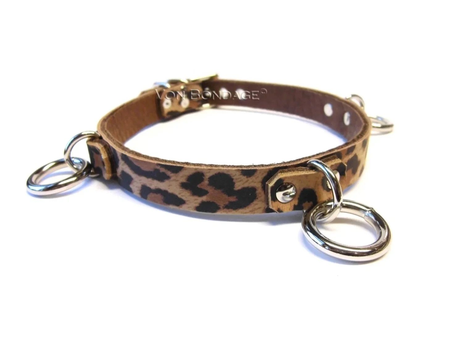 Leopard Leather Day Collar with 3 Rings