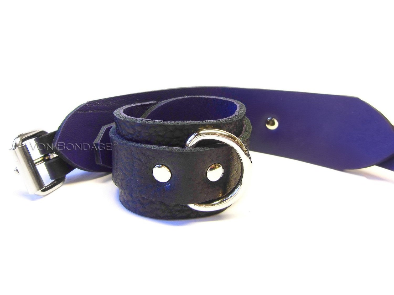 Leather BDSM Restraints w/Purple Lambskin