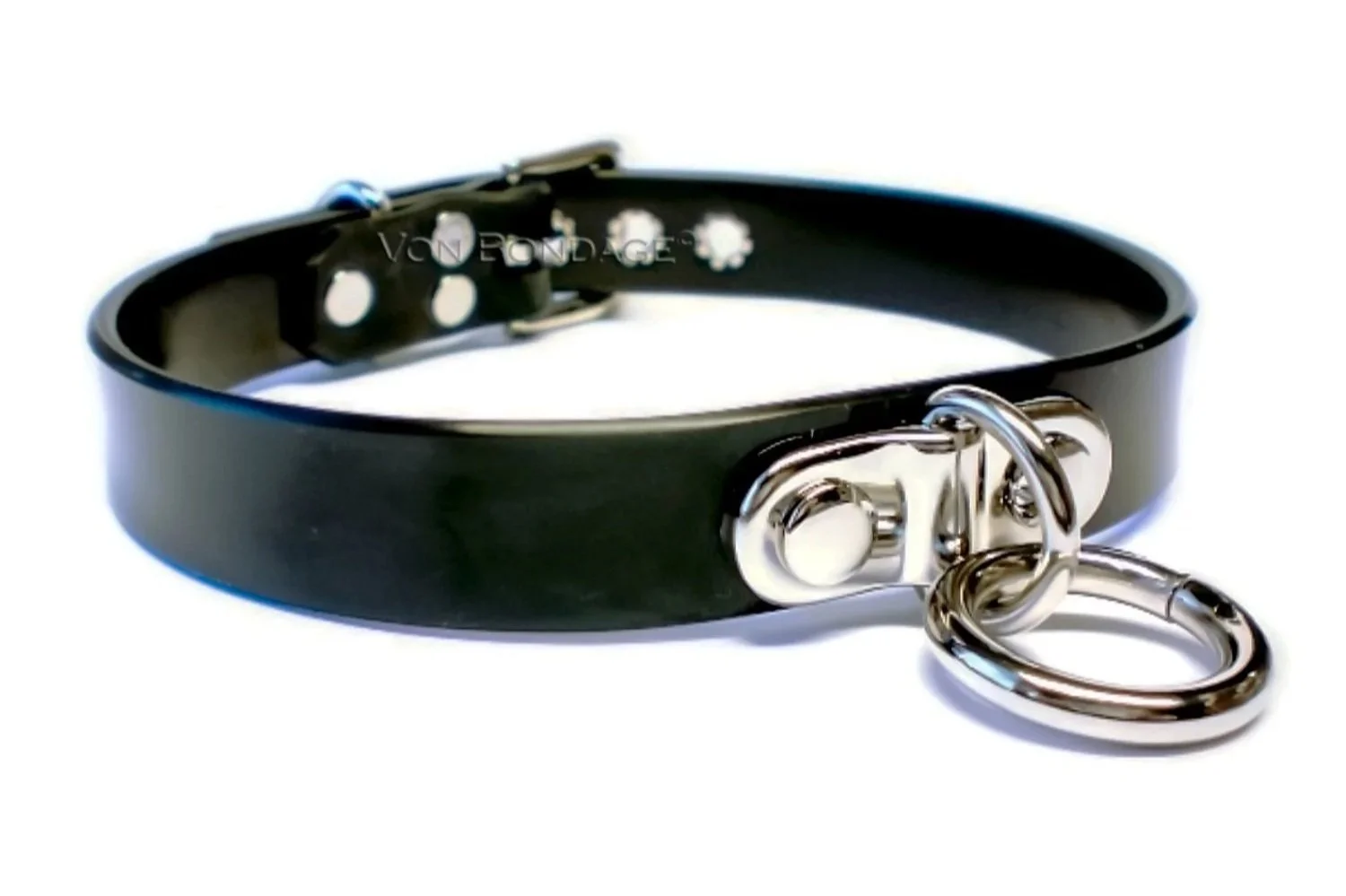 Black PVC BDSM Collar with Plated Ring