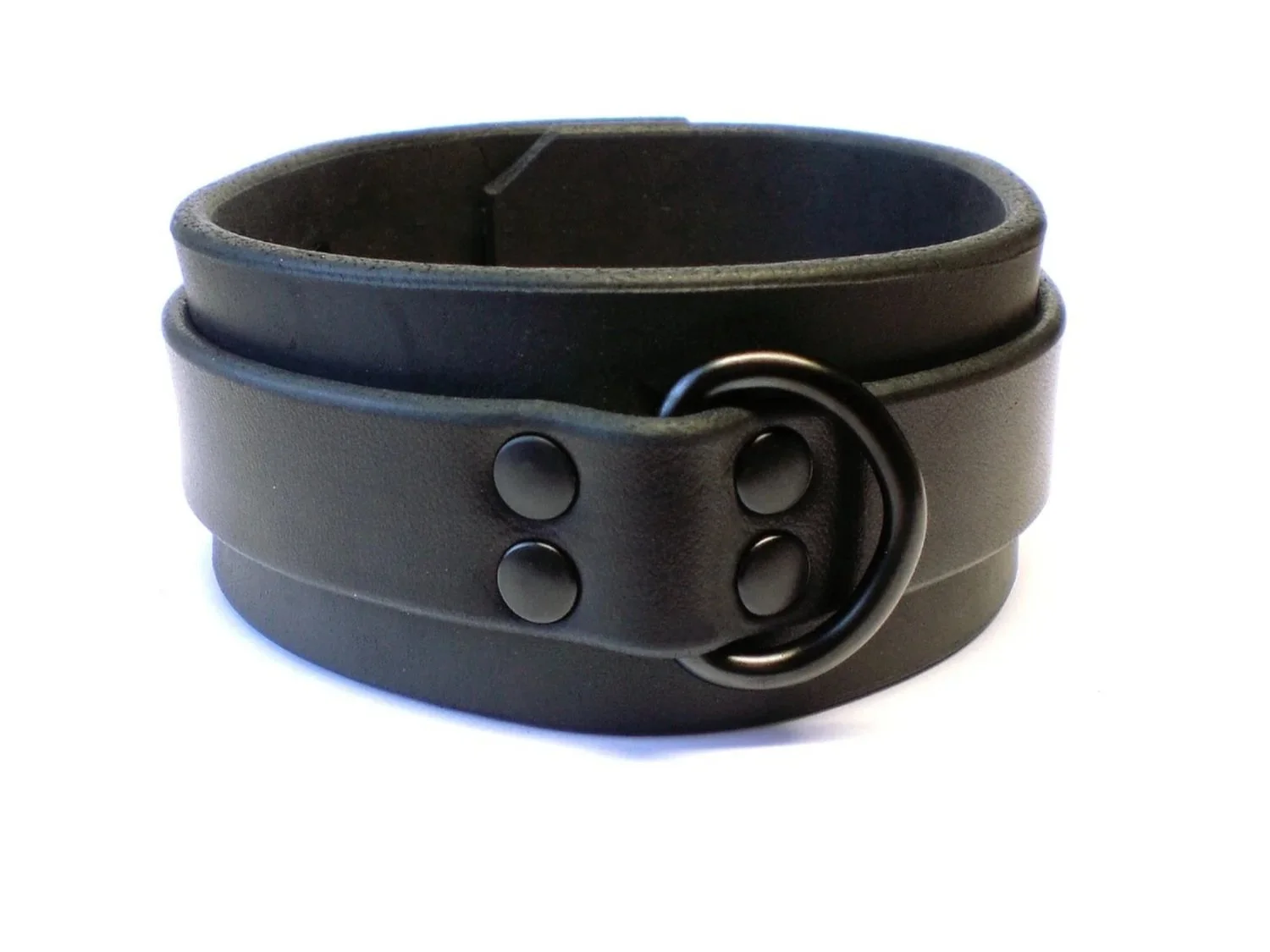 Leather Bondage Collar with 1" Black D-Ring