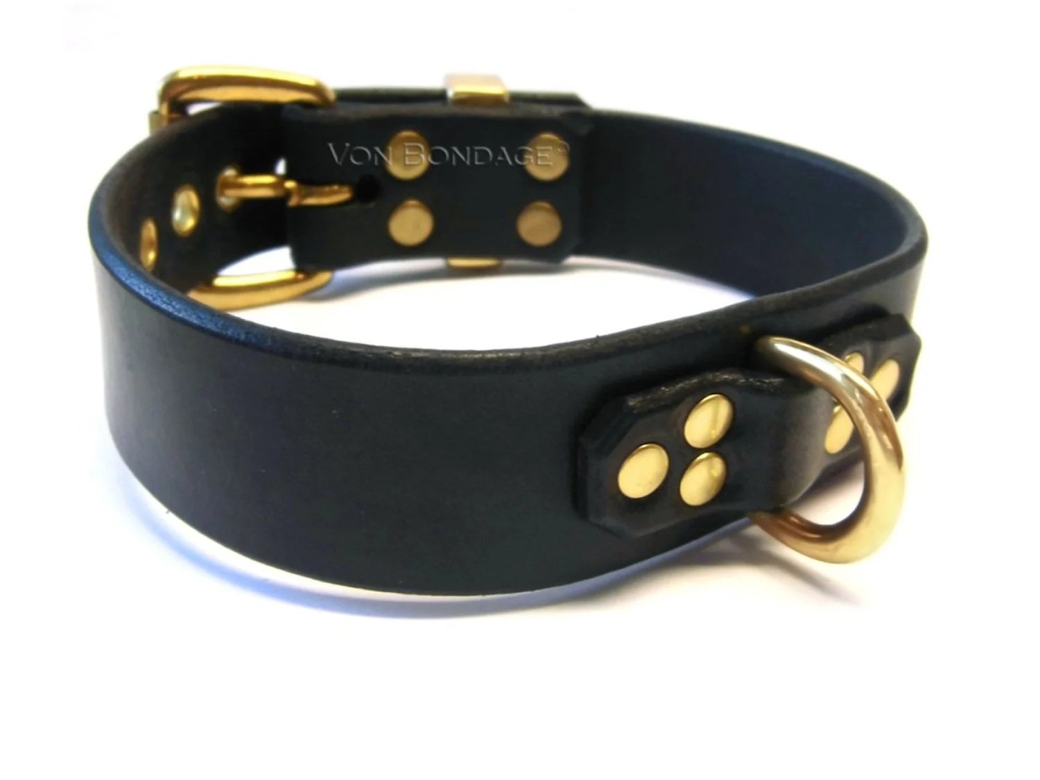 Leather & Brass Bondage Collar with D-Ring for Leash